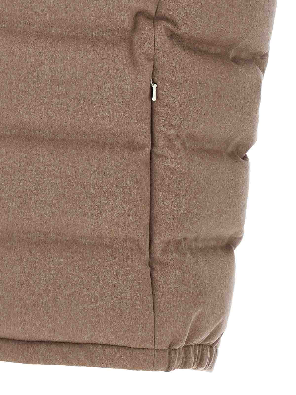 Brunello Cucinelli Wool Vest With Hood And Side Pockets In Brown