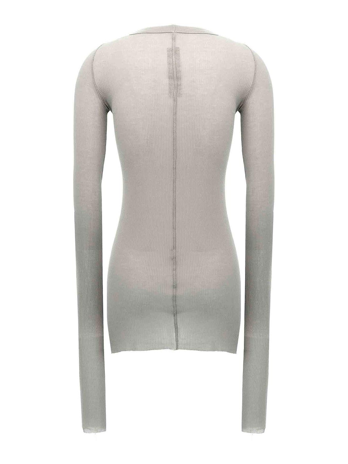 Rick Owens Ribbed Crew Neck Long Sleeve T-shirt In Gray