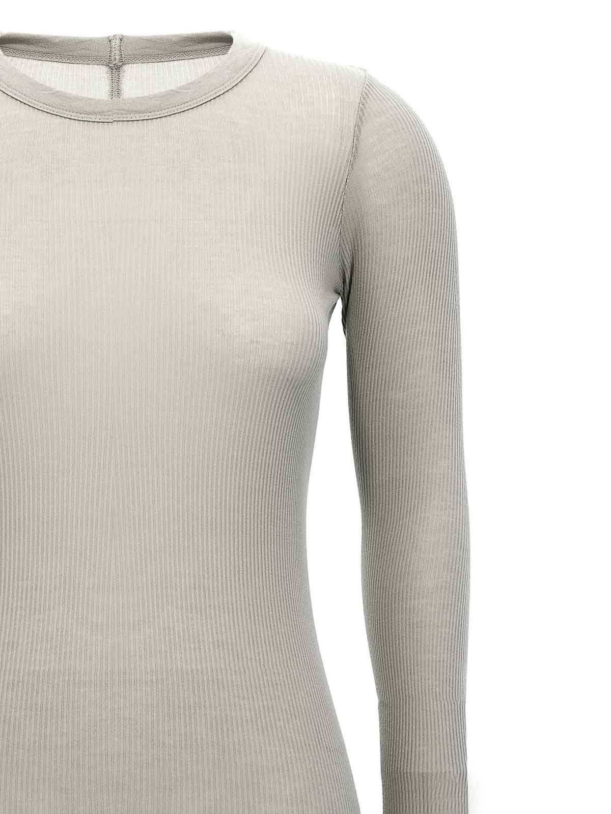 Rick Owens Ribbed Crew Neck Long Sleeve T-shirt In Gray