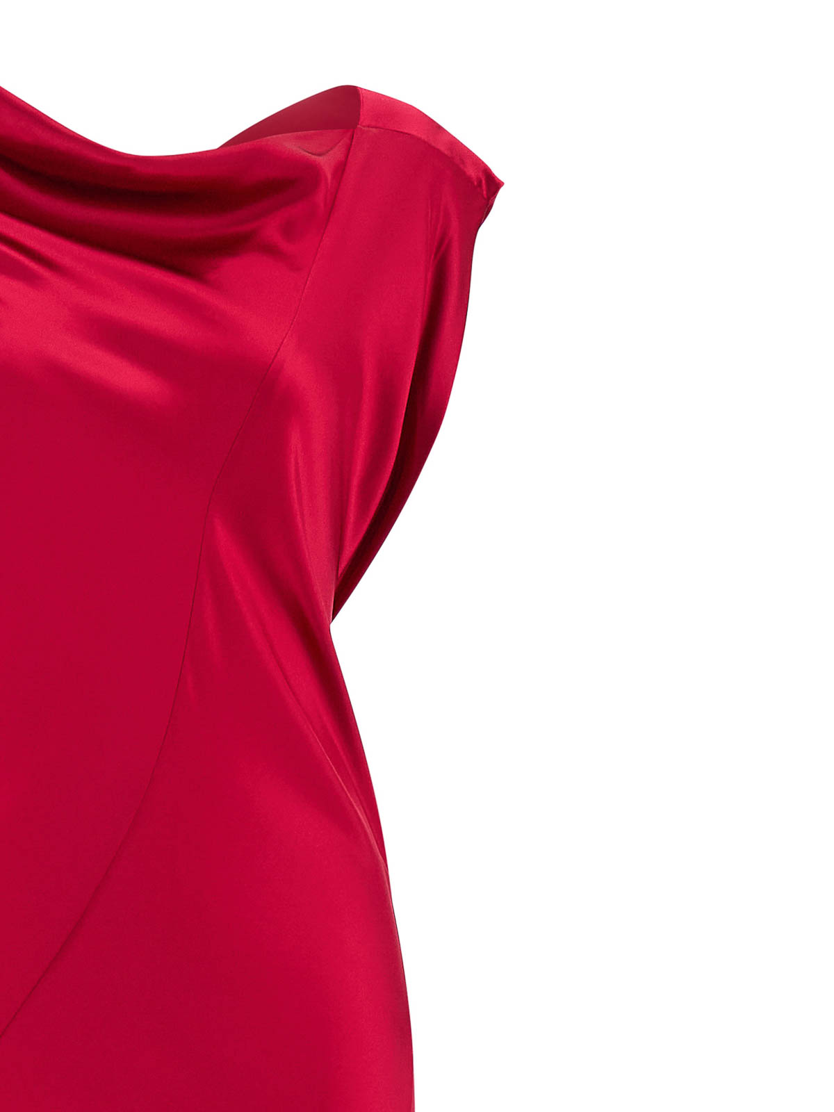 Alberta Ferretti Satin Draped Floor-length Dress With Asymmetric Neckline In Red