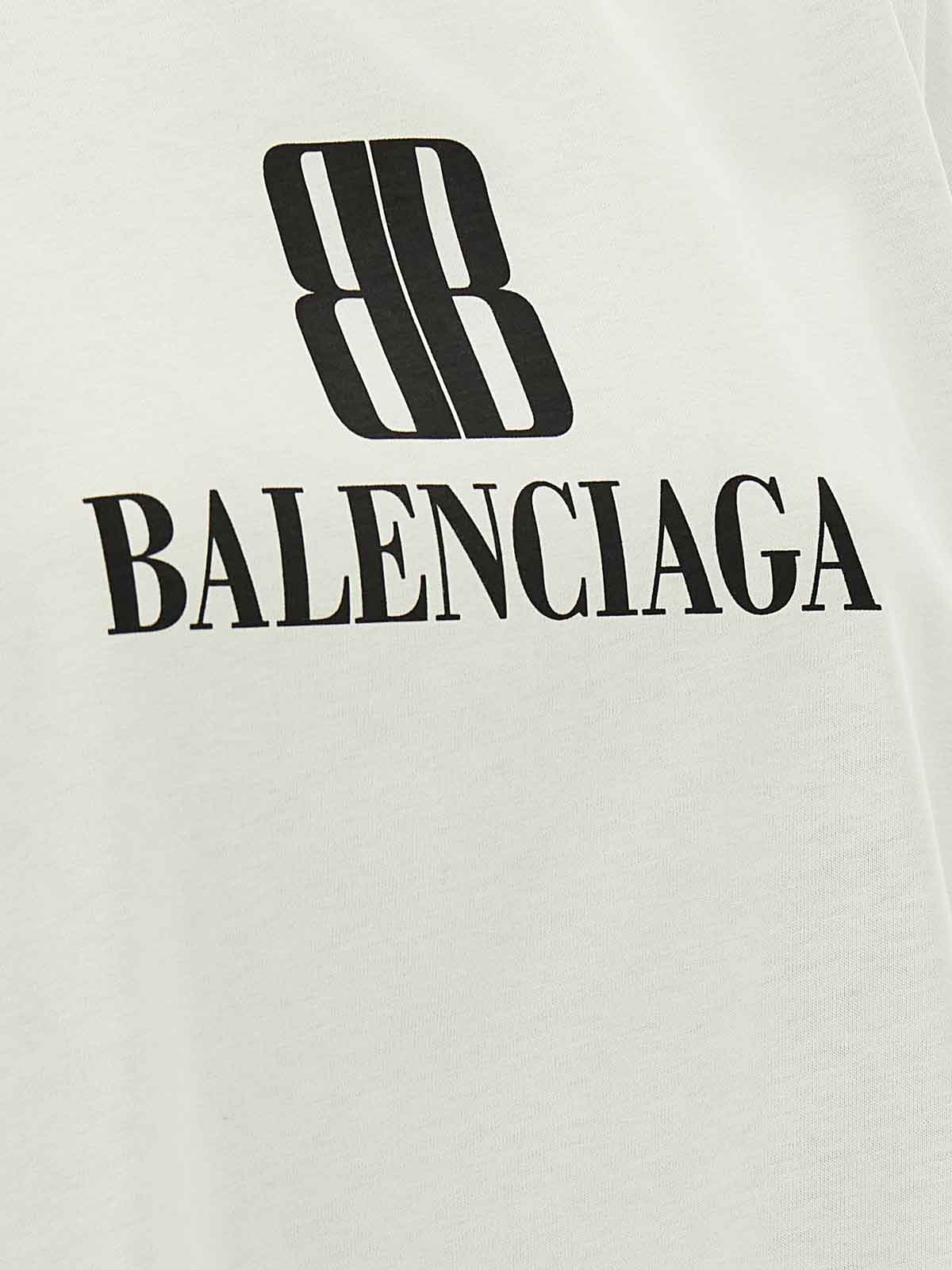Balenciaga Cotton Tshirt With Logo Print In White