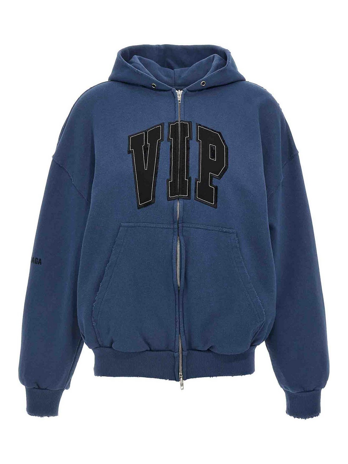 Balenciaga Cotton Sweatshirt With Front Pockets And Hood In Blue