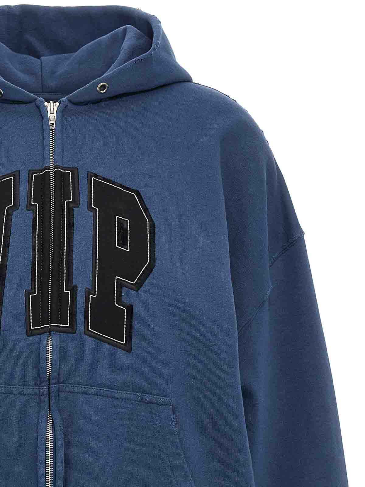 Balenciaga Cotton Sweatshirt With Front Pockets And Hood In Blue