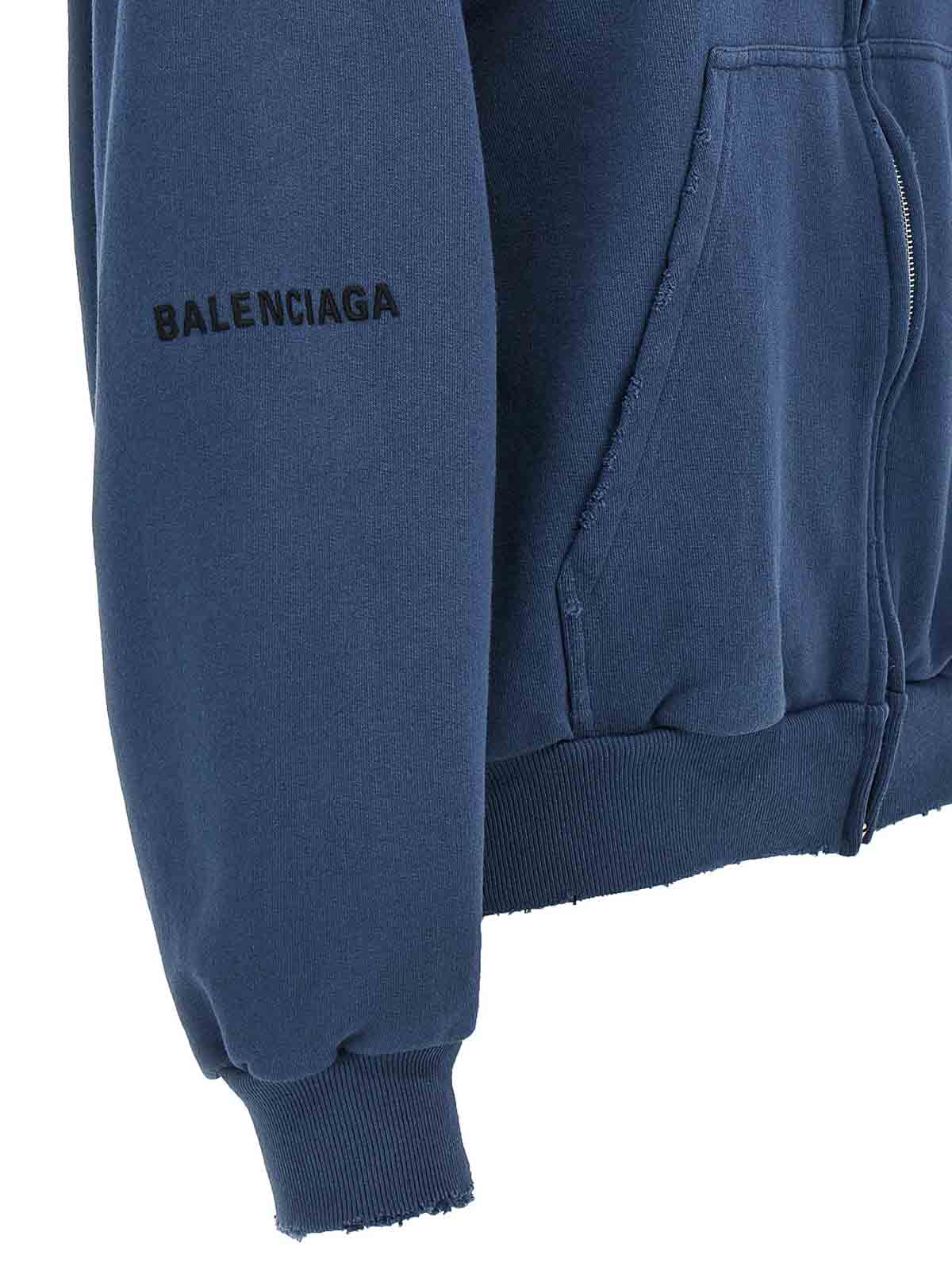Balenciaga Cotton Sweatshirt With Front Pockets And Hood In Blue
