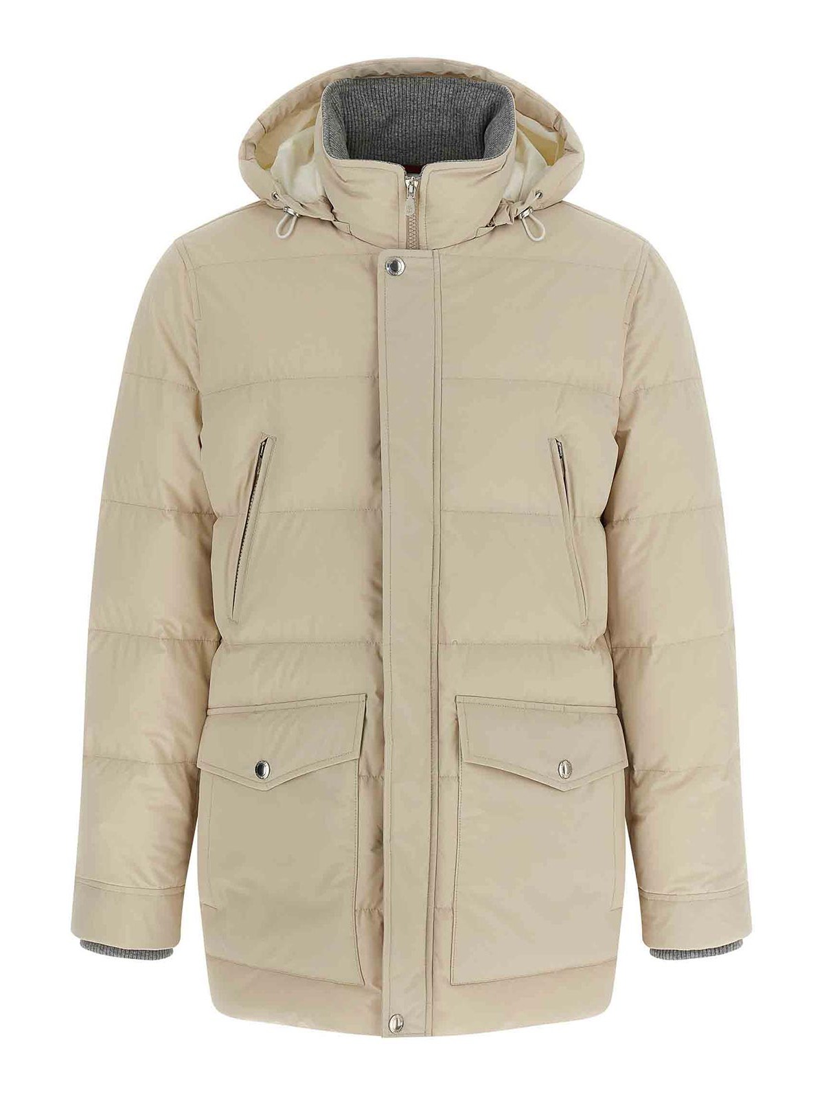 Brunello Cucinelli Knit Insert Down Jacket Puffer Jackets Beige In Sand