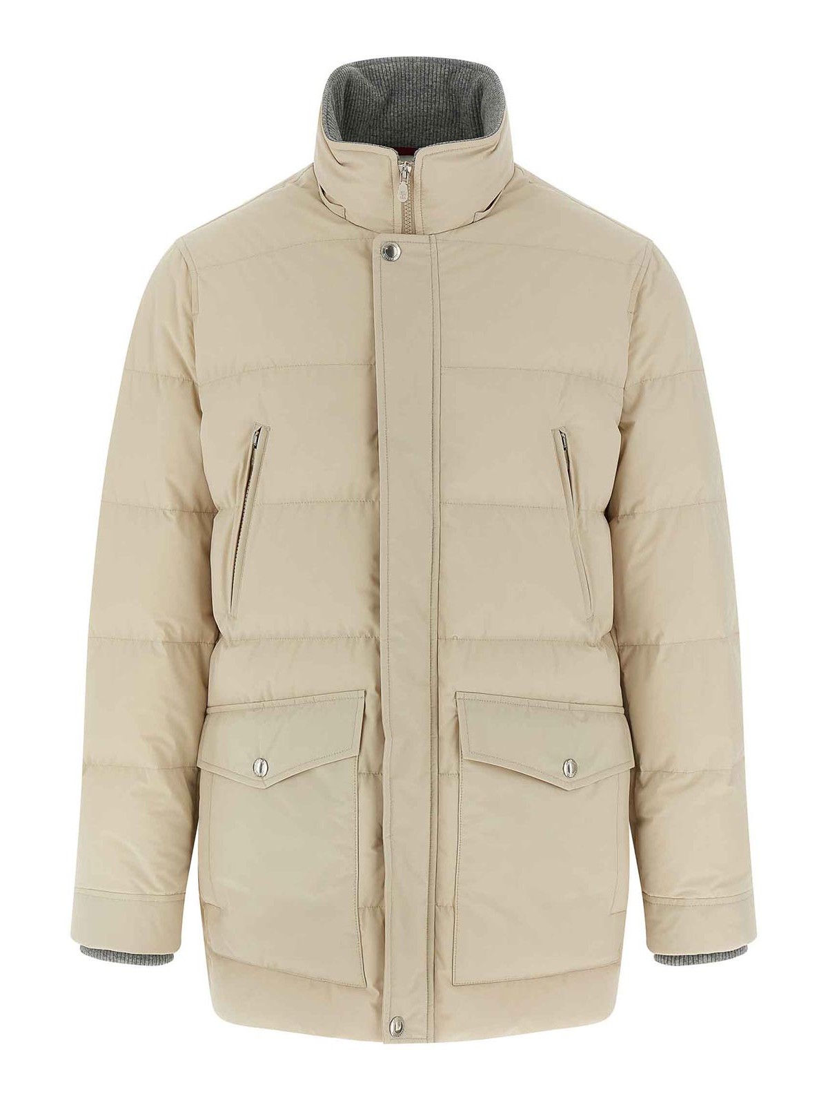Brunello Cucinelli Knit Insert Down Jacket Puffer Jackets Beige In Sand