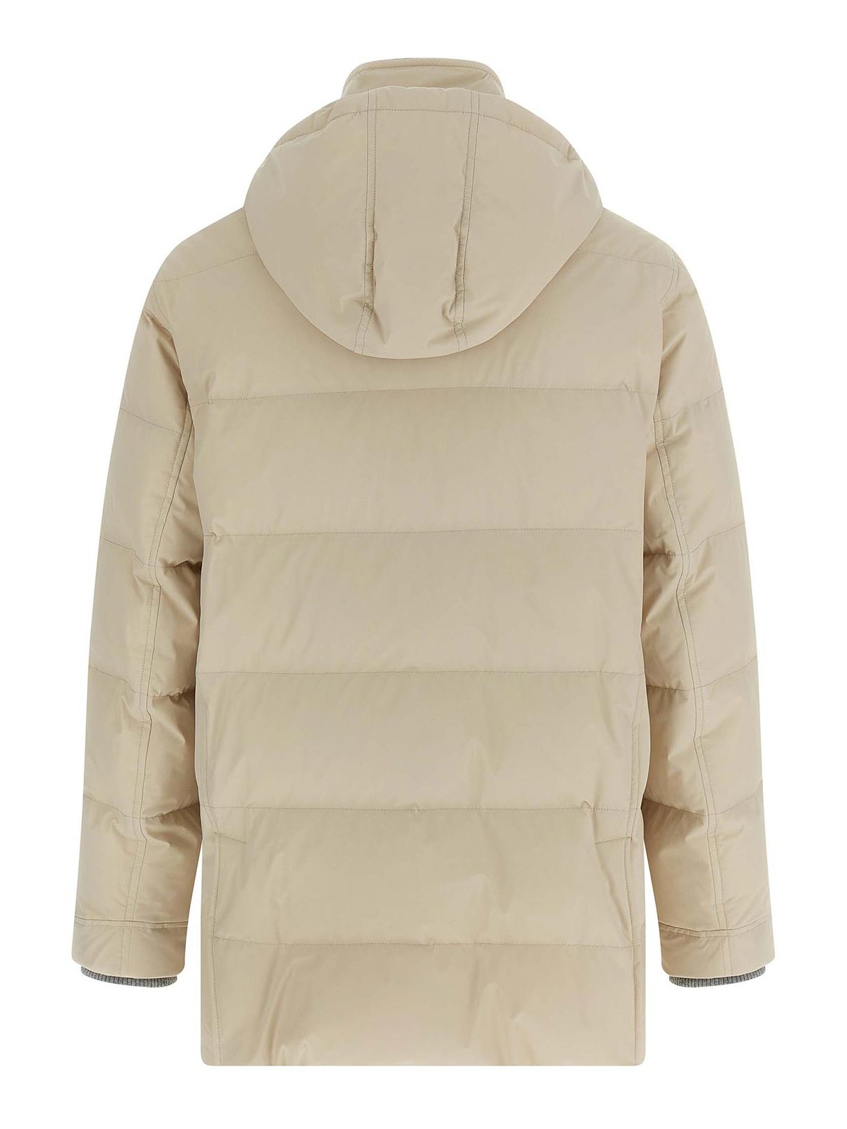 Brunello Cucinelli Knit Insert Down Jacket Puffer Jackets Beige In Sand