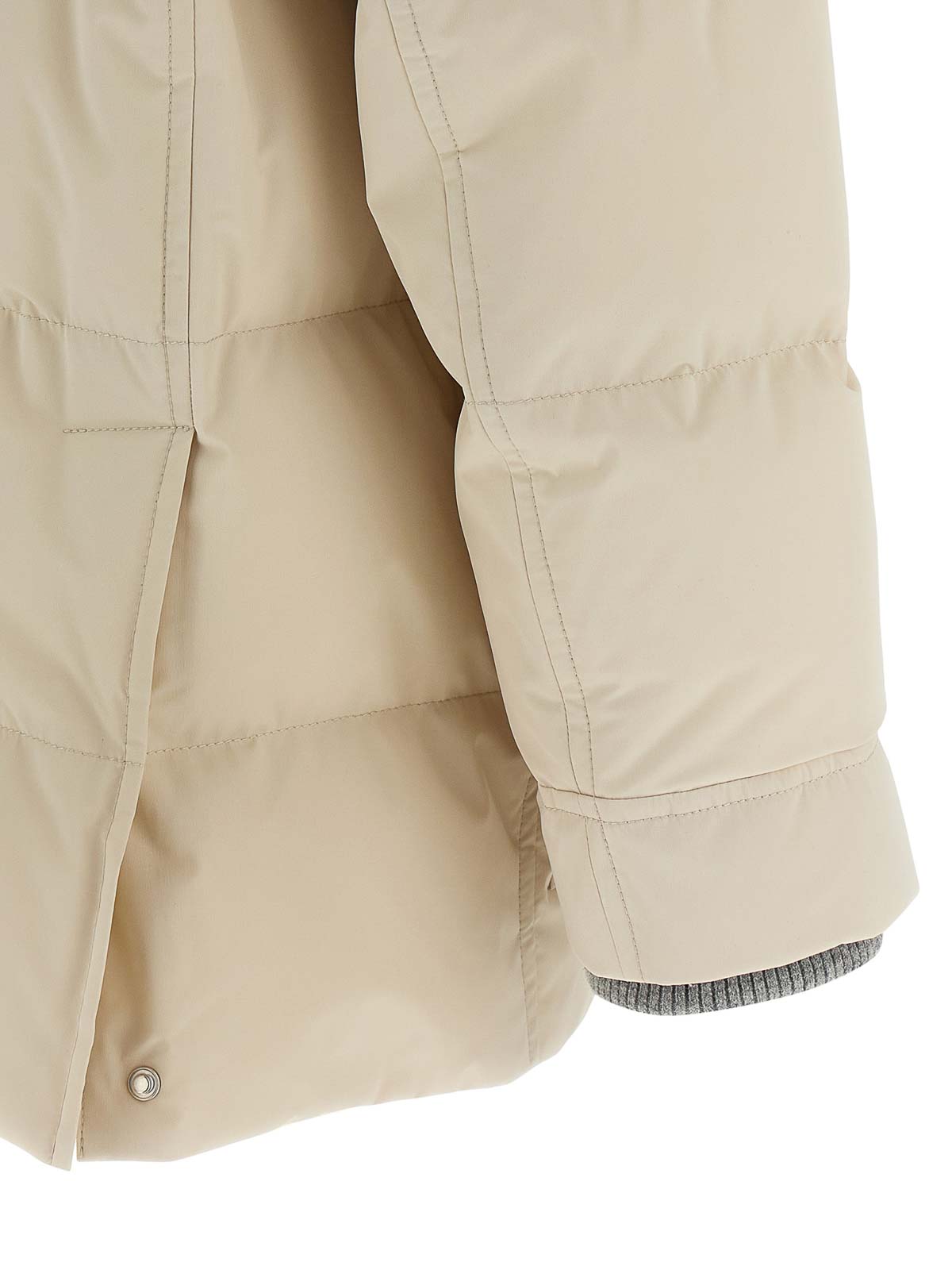 Brunello Cucinelli Knit Insert Down Jacket Puffer Jackets Beige In Sand