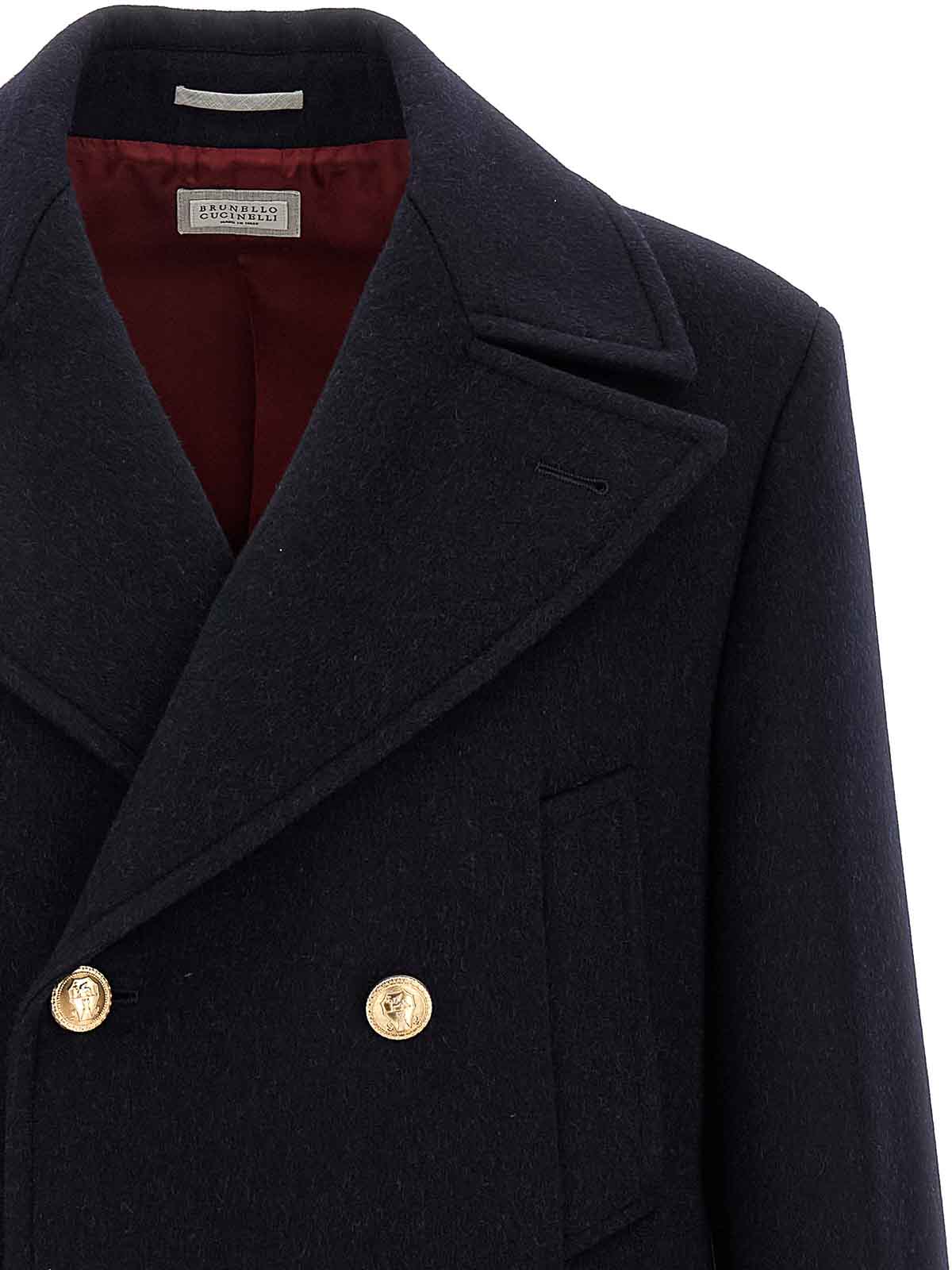 Brunello Cucinelli Martingale Double-breast Coat Men In Blue