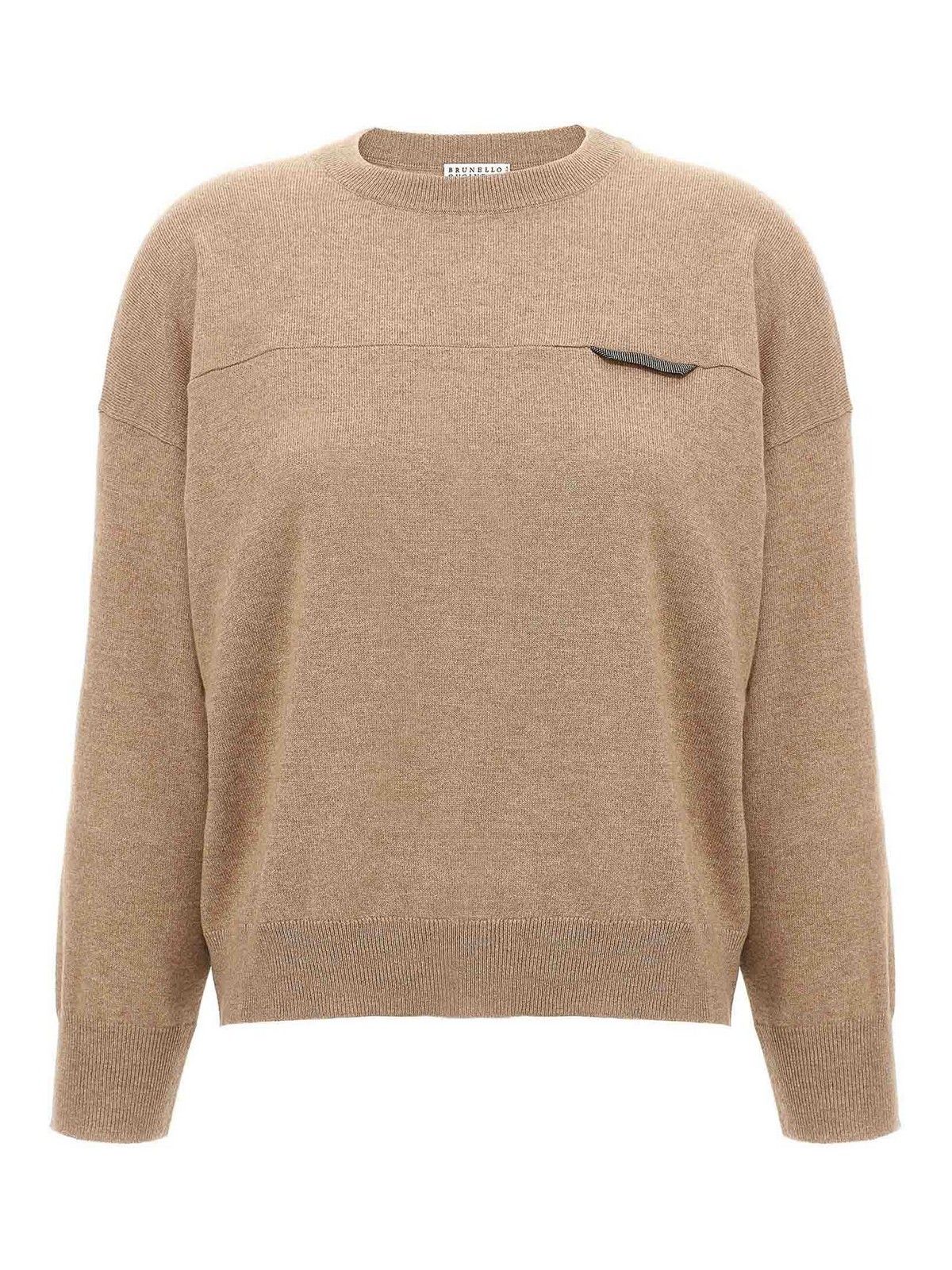 Brunello Cucinelli Monile Crop Sweater In Sand