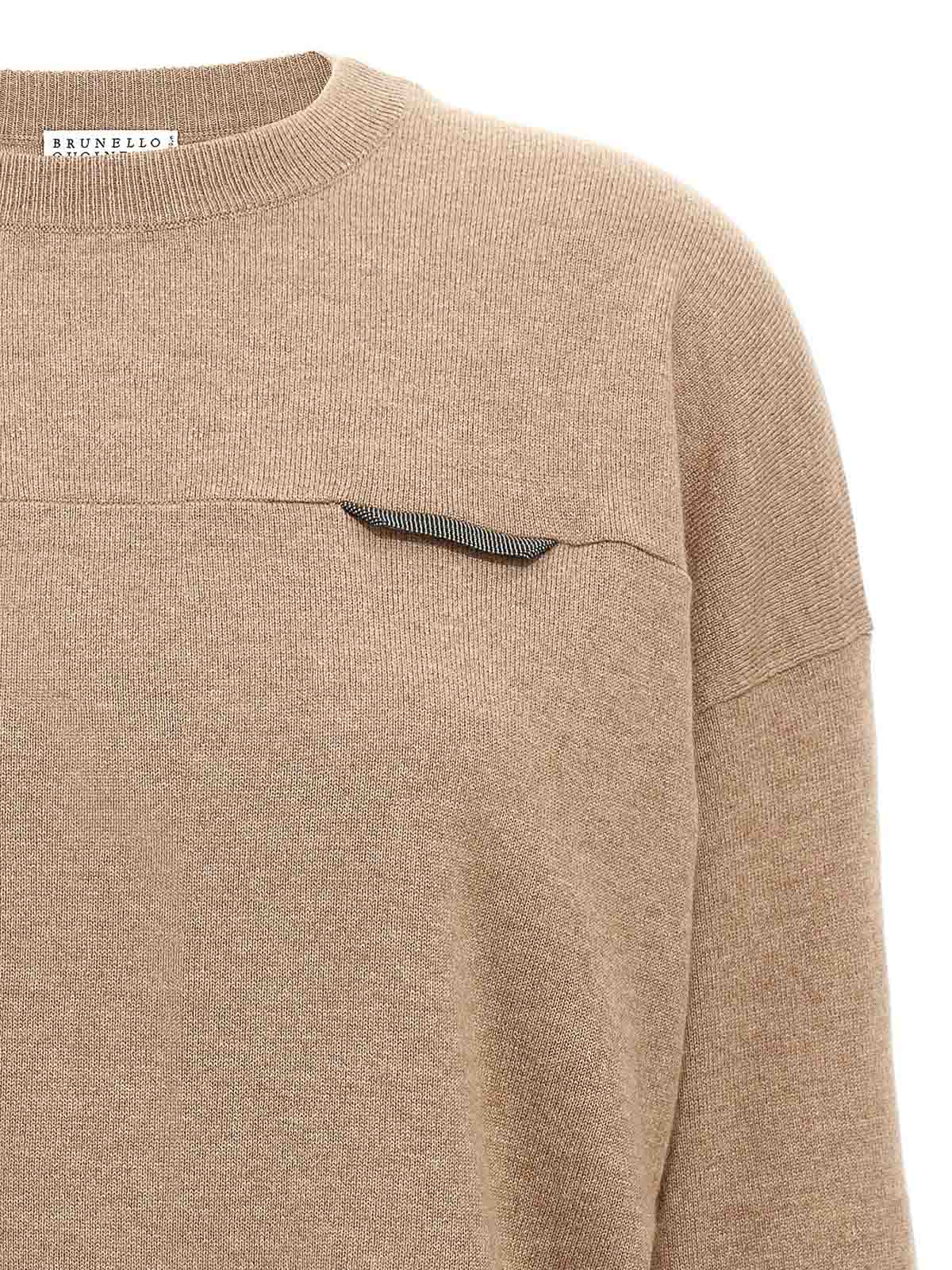 Brunello Cucinelli Monile Crop Sweater In Sand