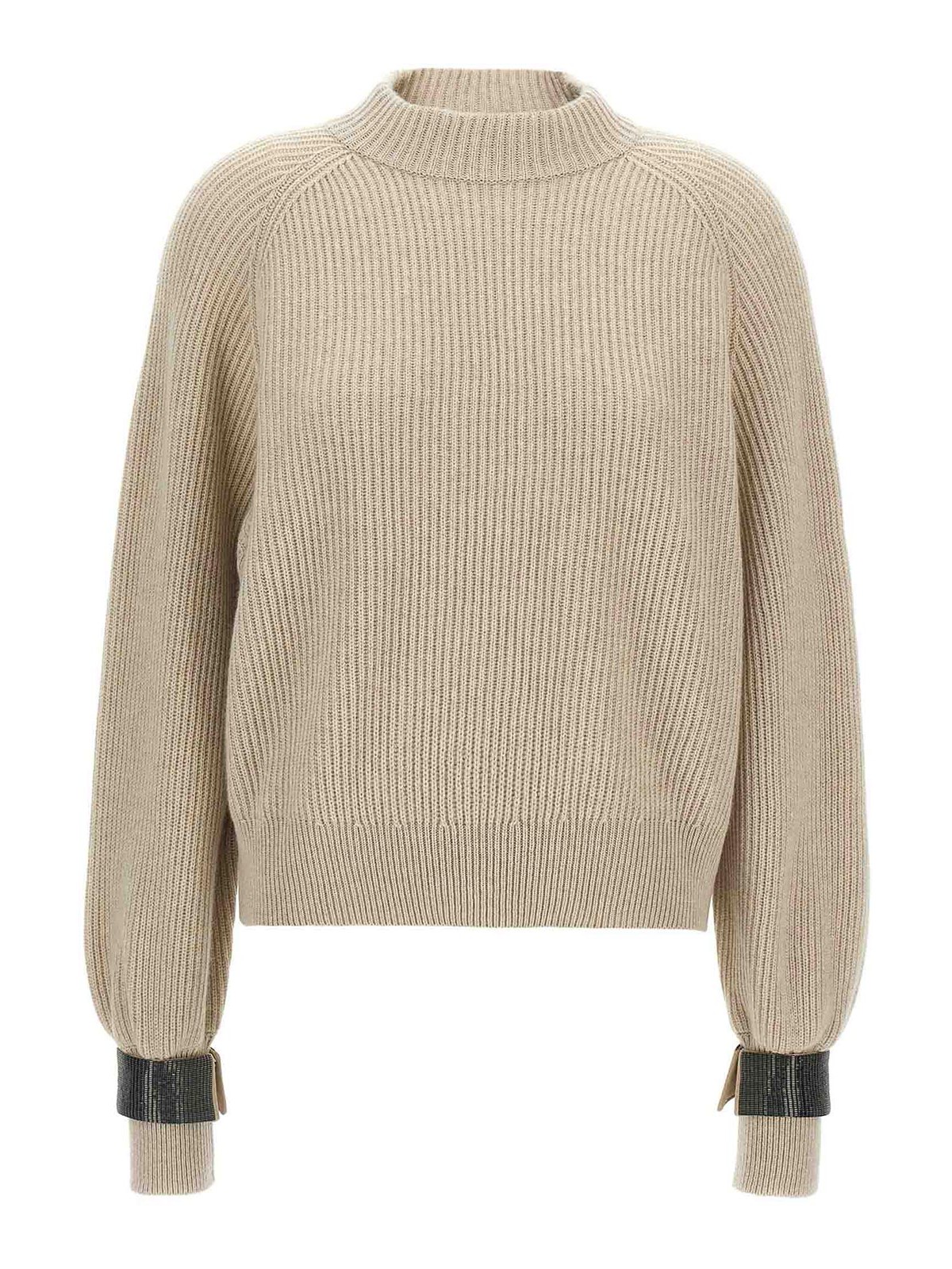 Brunello Cucinelli Monile Cuffs Sweater In Sand