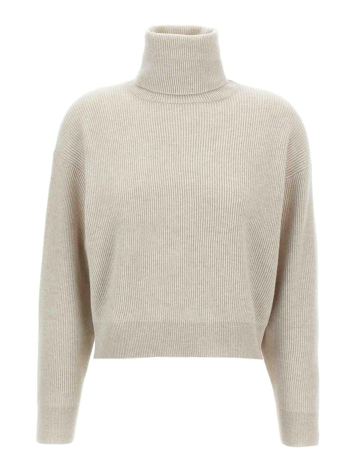 Brunello Cucinelli Ribbed Turtleneck Sweater In Sand