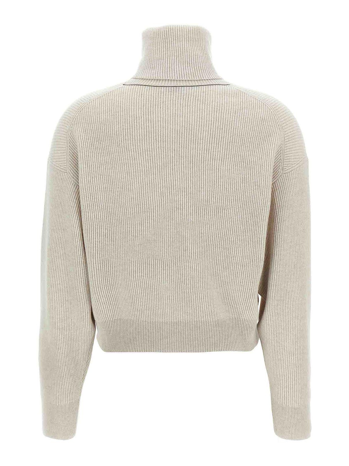 Brunello Cucinelli Ribbed Turtleneck Sweater In Sand