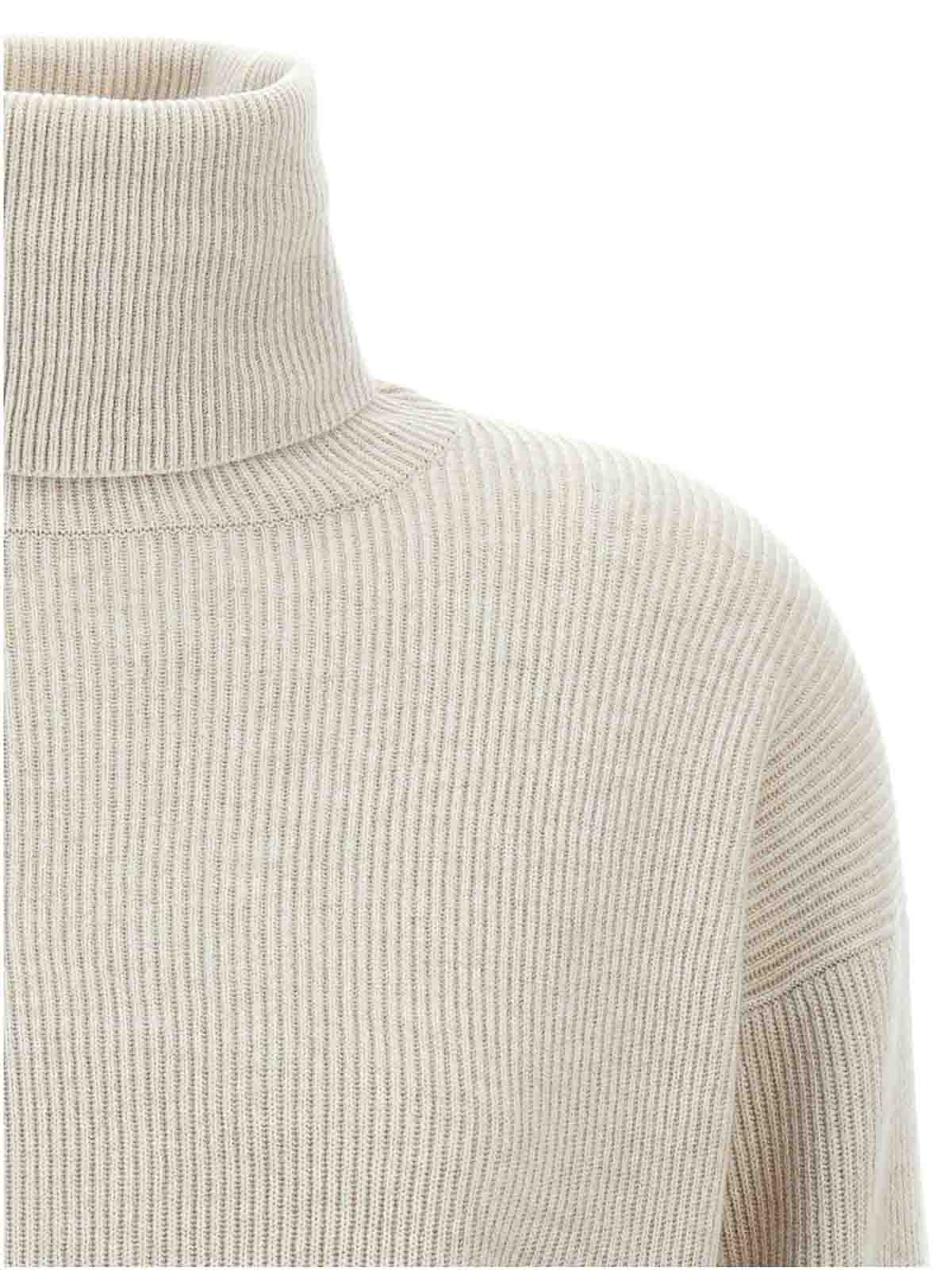Brunello Cucinelli Ribbed Turtleneck Sweater In Sand