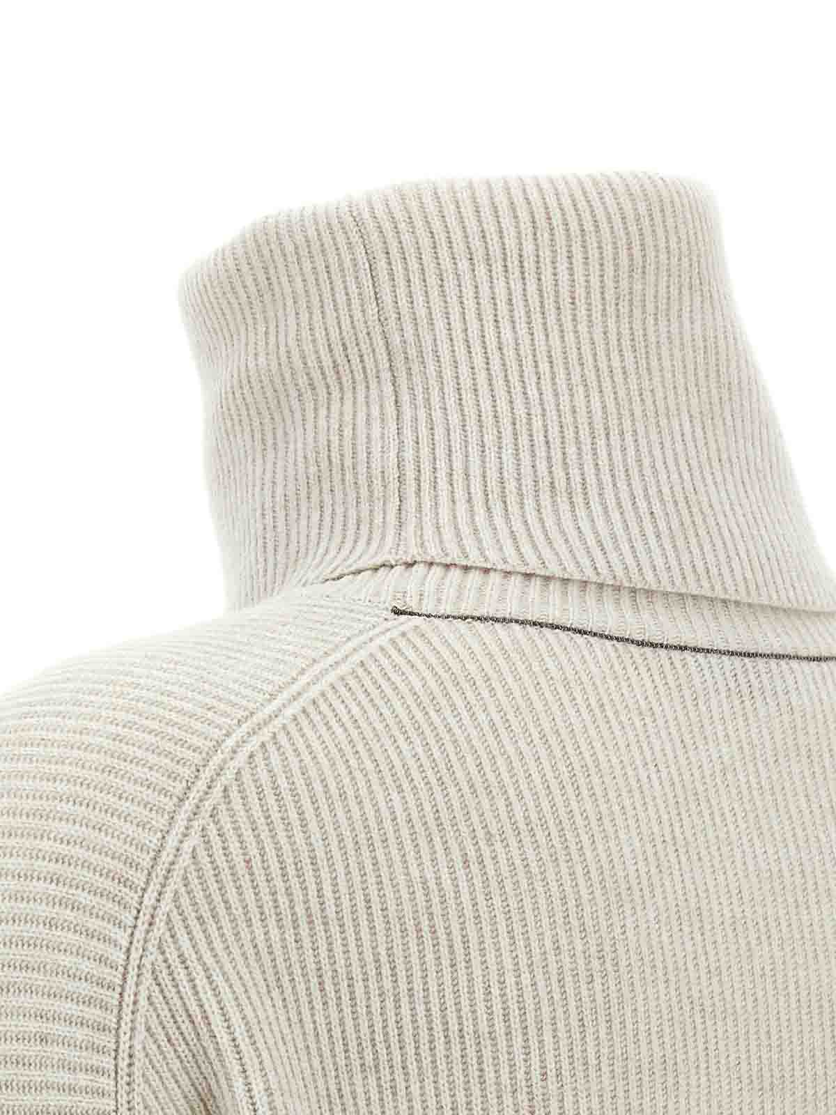Brunello Cucinelli Ribbed Turtleneck Sweater In Sand