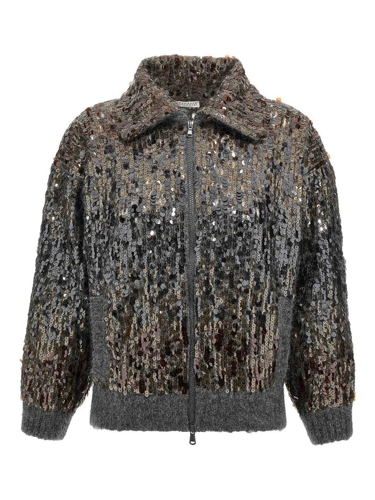 Brunello Cucinelli Dazzling Dgrad Embroidery Cardigan In Gray