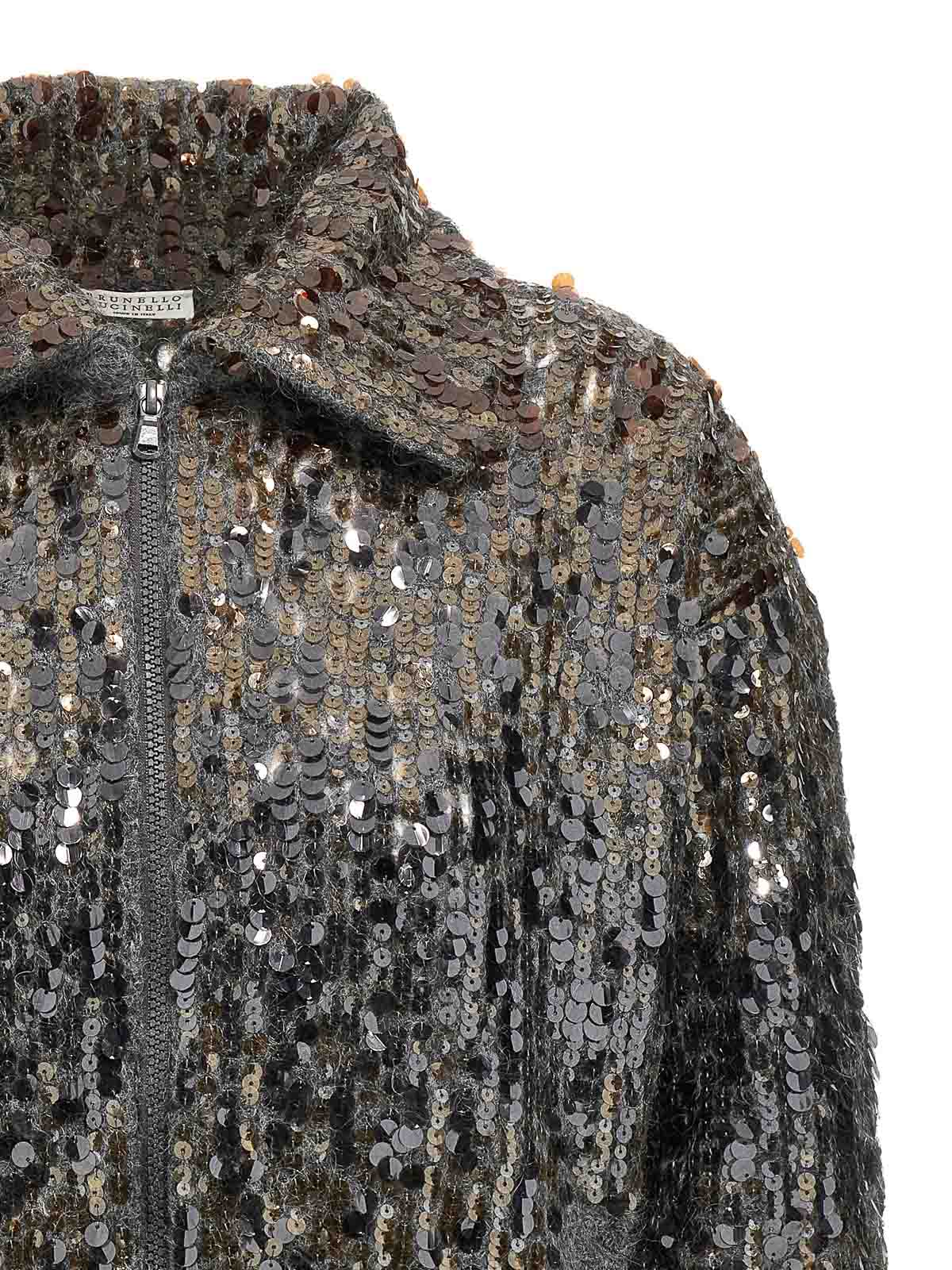 Brunello Cucinelli Dazzling Dgrad Embroidery Cardigan In Gray