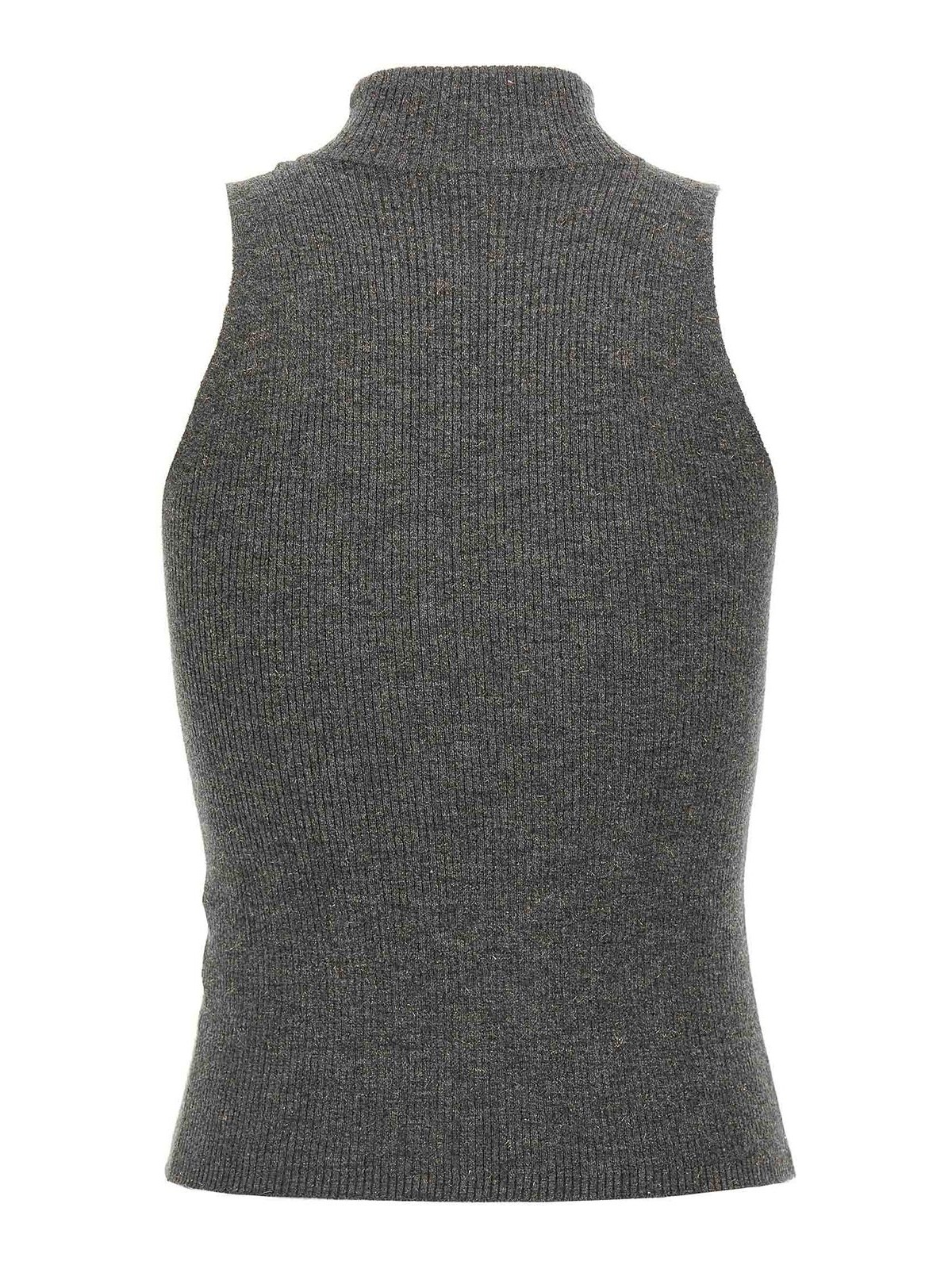 Brunello Cucinelli Sleeveless High Neckline Ribbed Top In Gray