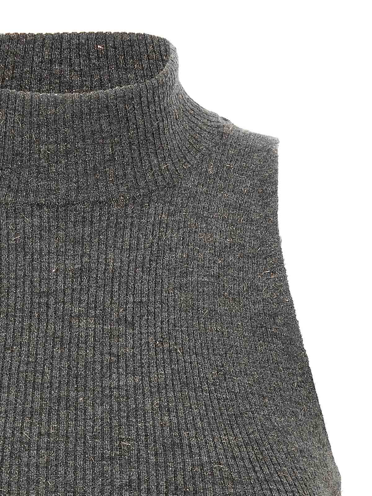 Brunello Cucinelli Sleeveless High Neckline Ribbed Top In Gray