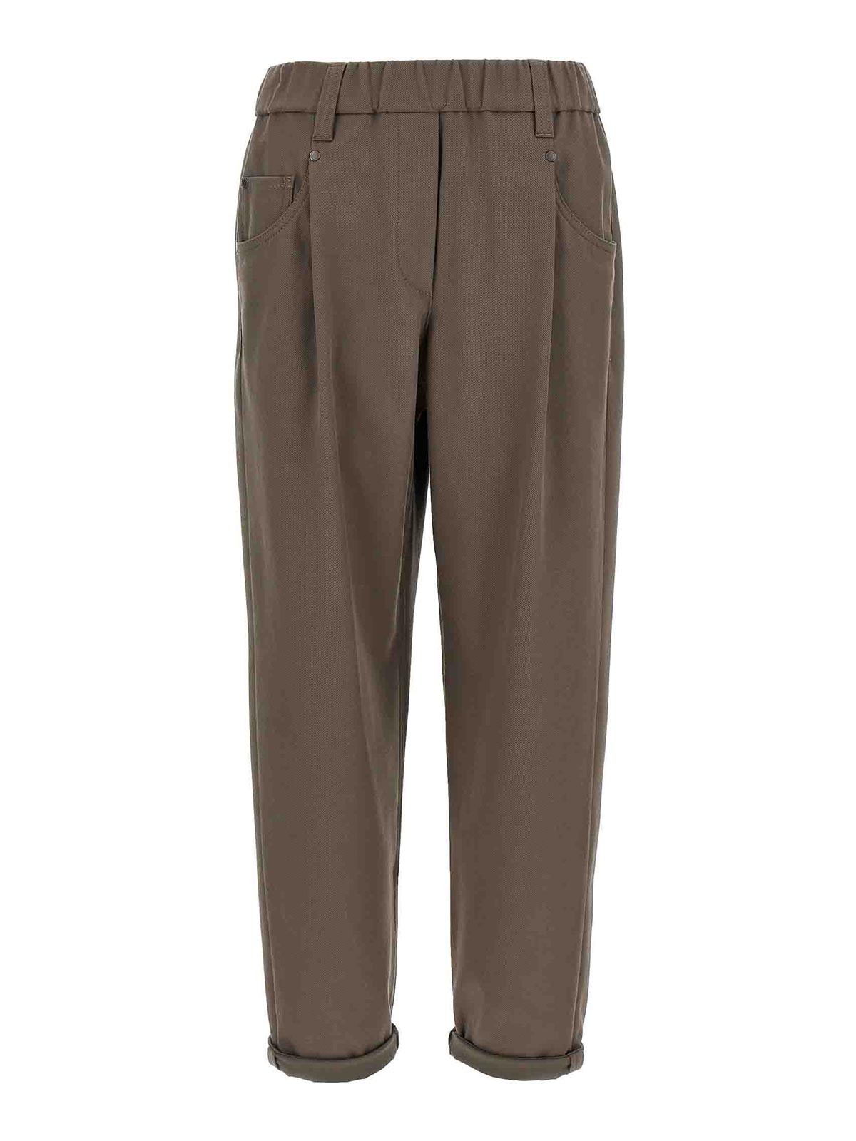 Brunello Cucinelli Shiny Bartack Pants In Gray