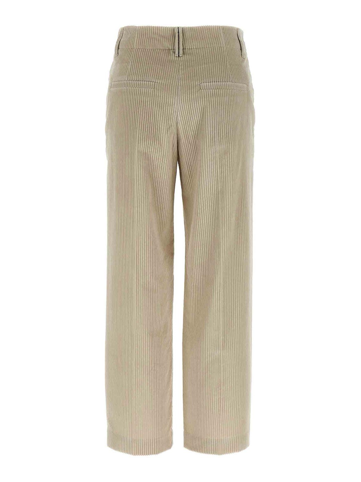 Brunello Cucinelli Beige Corduroy Trousers With Front Zip And Hook Button Closure In Neutral