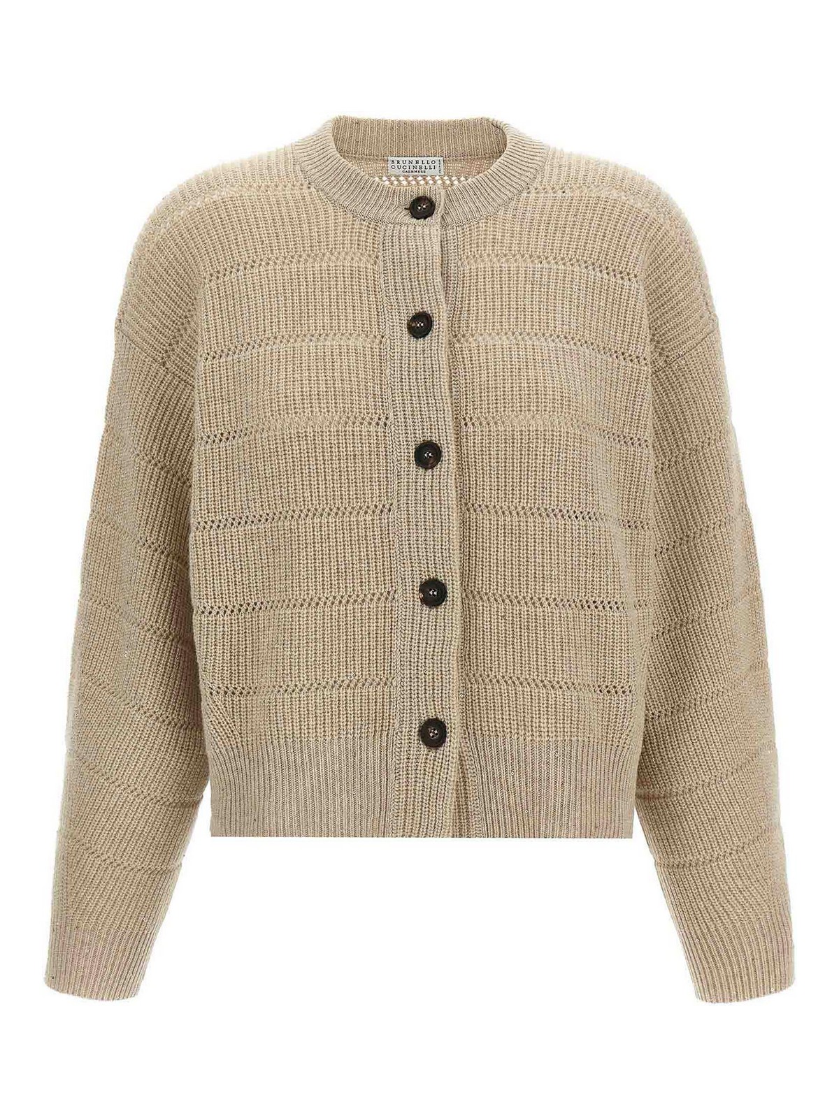Brunello Cucinelli Rustic Dazzling Net Cardigan In Sand