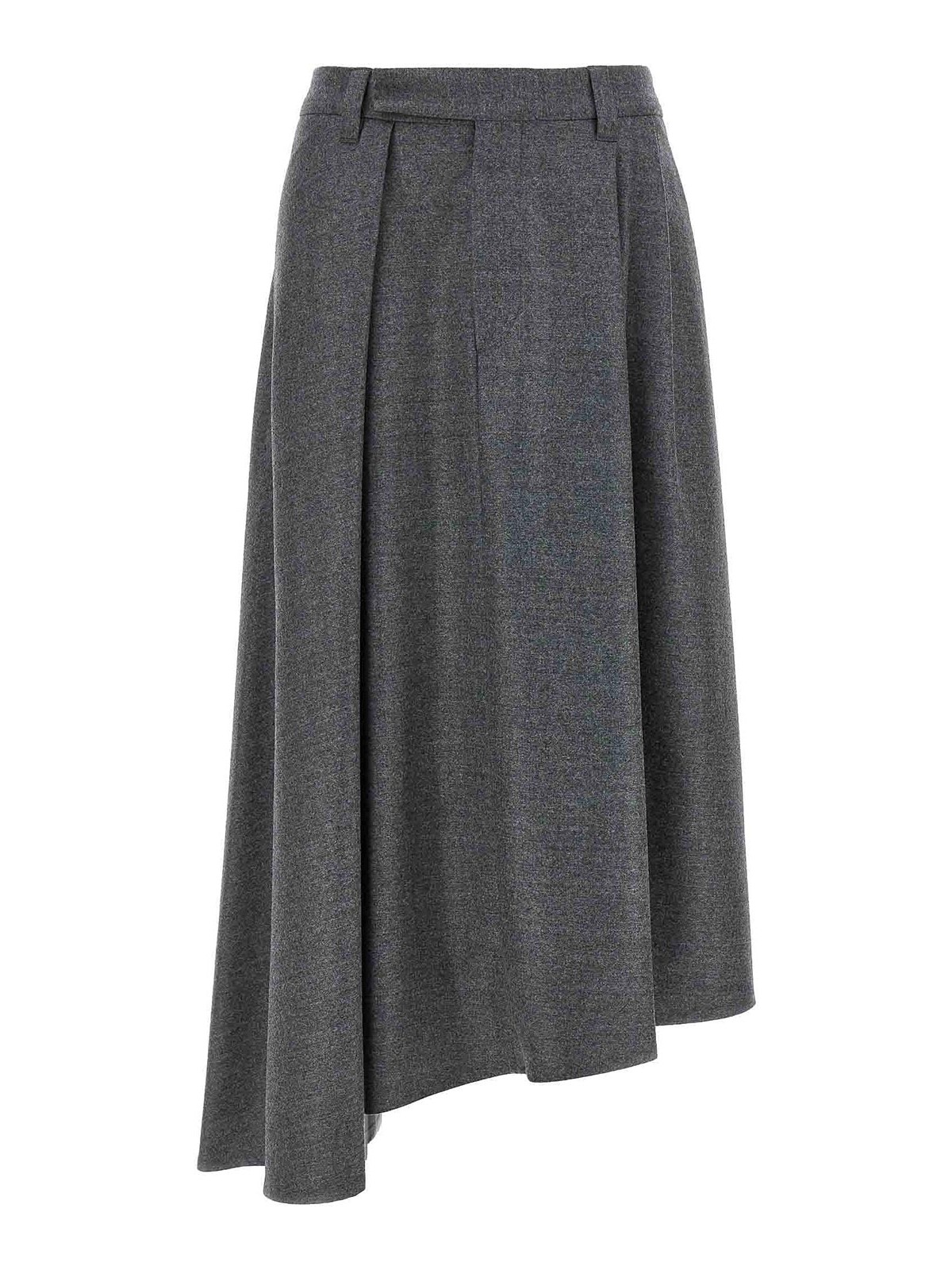 Brunello Cucinelli Asymmetrical Wool Skirt In Gray