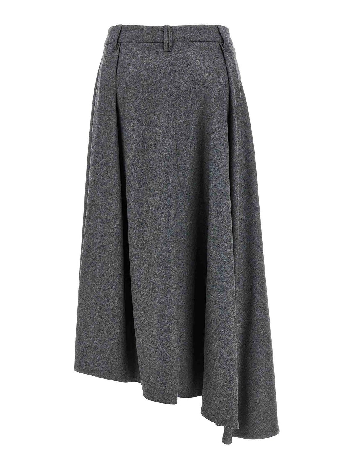 Brunello Cucinelli Asymmetrical Wool Skirt In Gray