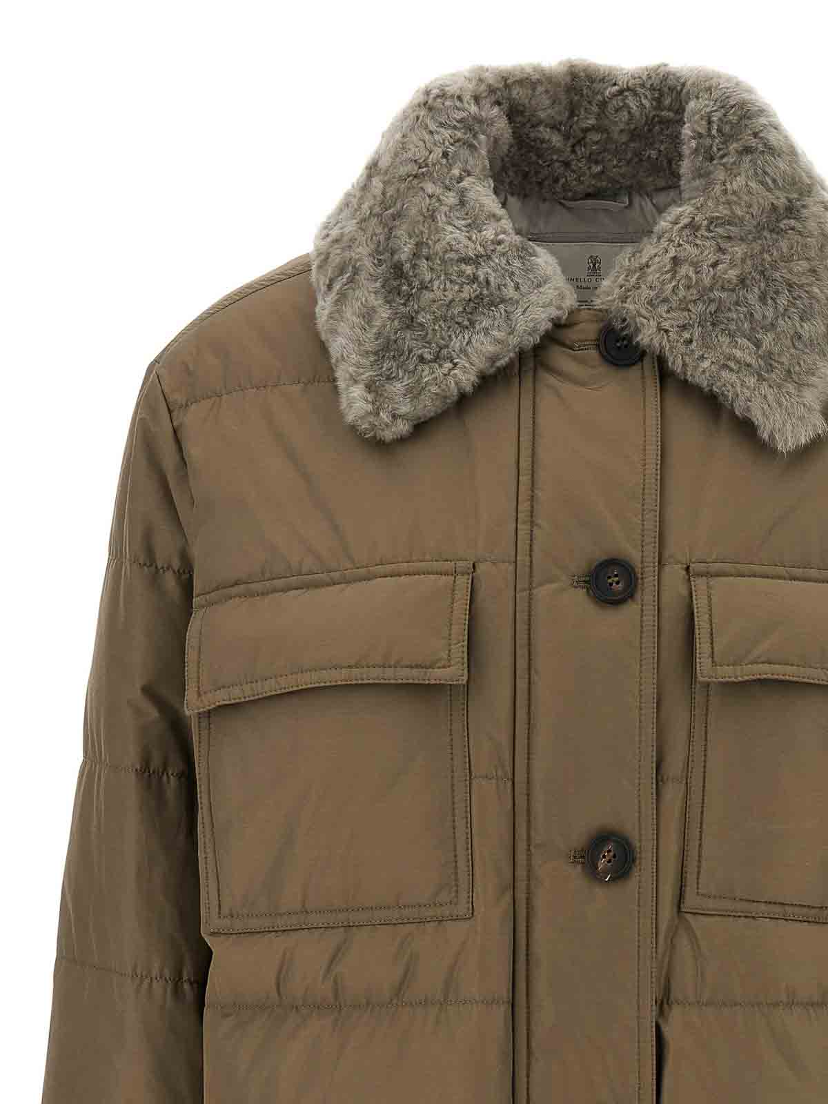 Brunello Cucinelli Monile Sherling Down Jacket In Sand