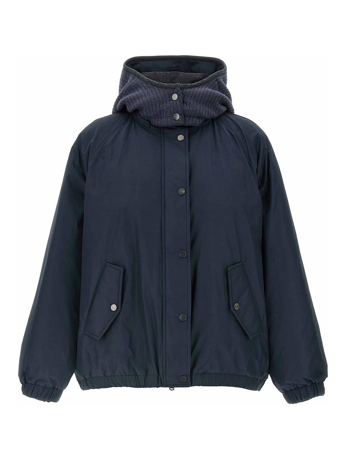 Brunello Cucinelli Knitted Hooded Down Jacket In Blue