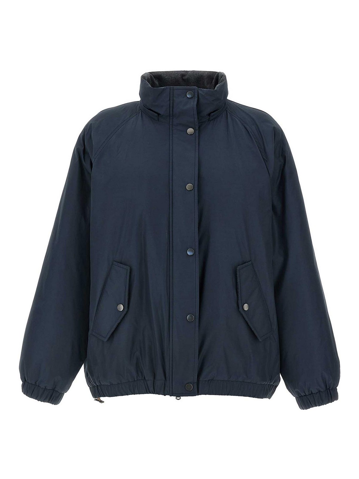 Brunello Cucinelli Knitted Hooded Down Jacket In Blue