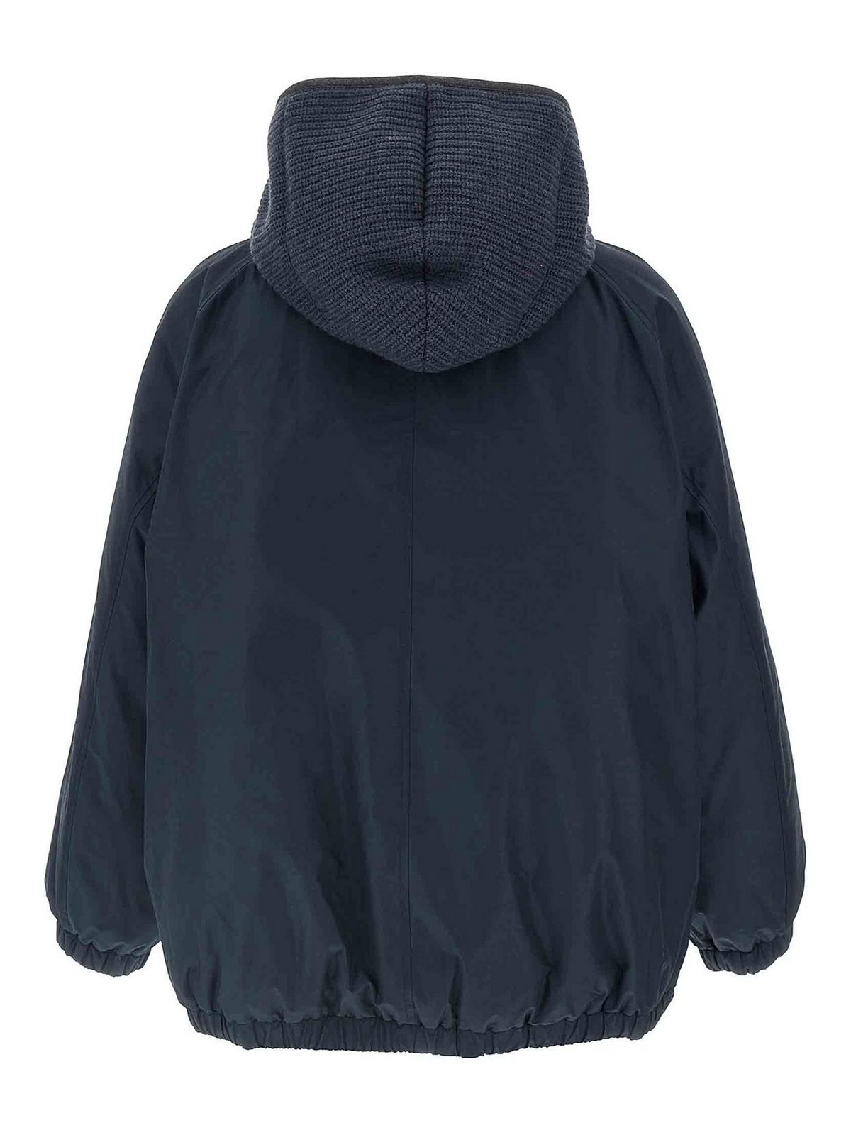 Brunello Cucinelli Knitted Hooded Down Jacket In Blue
