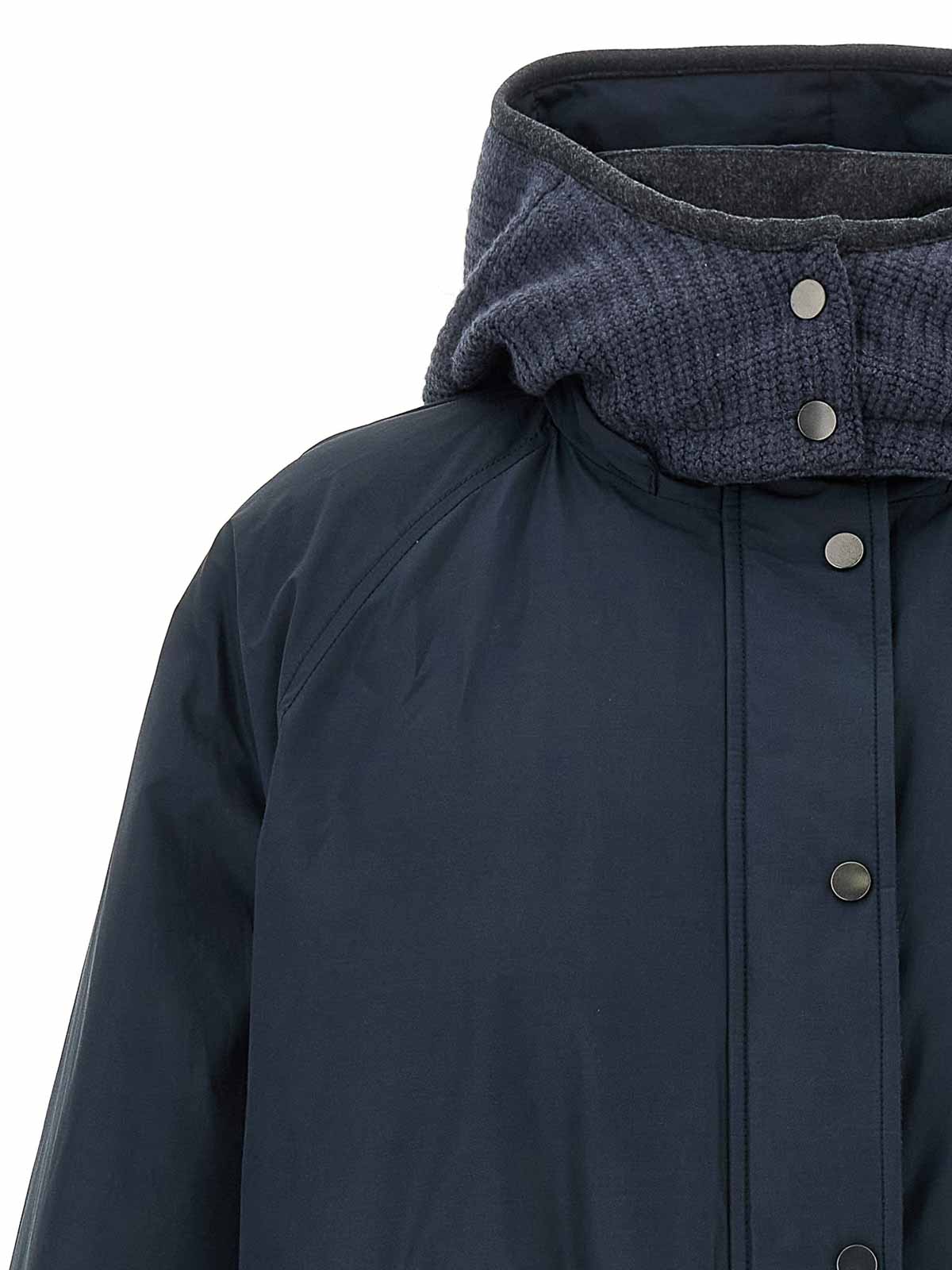 Brunello Cucinelli Knitted Hooded Down Jacket In Blue