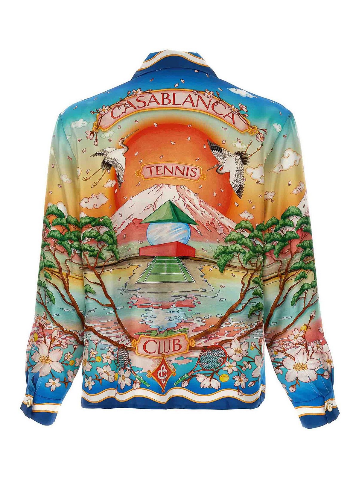 Casablanca Tennis Club Convertible-collar Printed Silk-twill Shirt In Multi