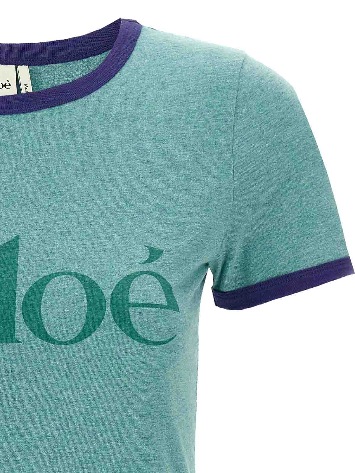 Chloé Logo Print Short-sleeved T-shirt In Green