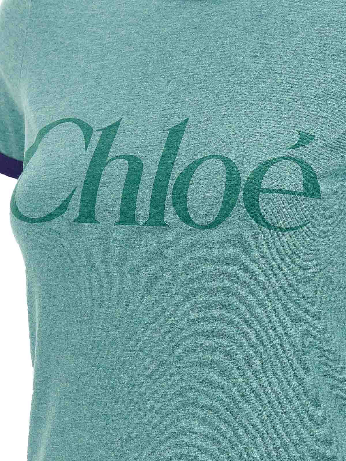 Chloé Logo Print Short-sleeved T-shirt In Green