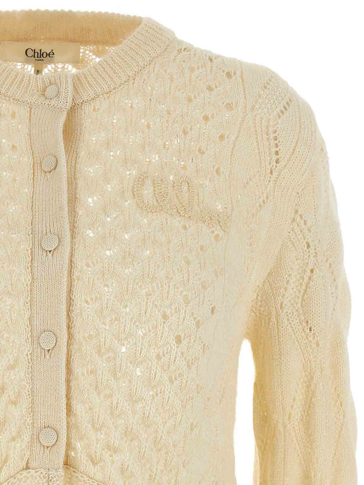 Chloé Pointelle Cardigan In White
