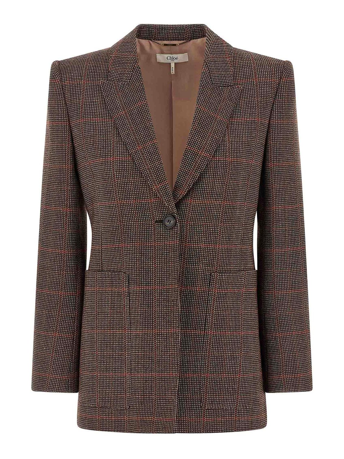 Chloé Check Wool Blazer In Brown