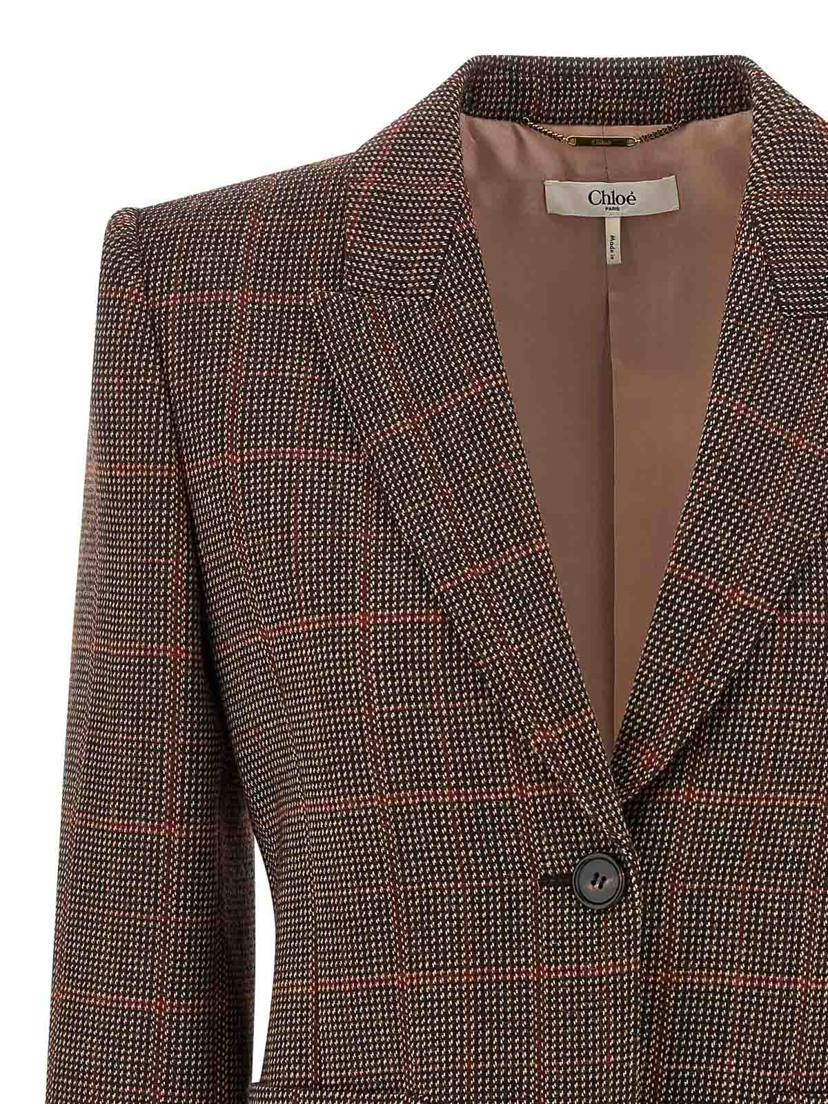 Chloé Check Wool Blazer In Brown