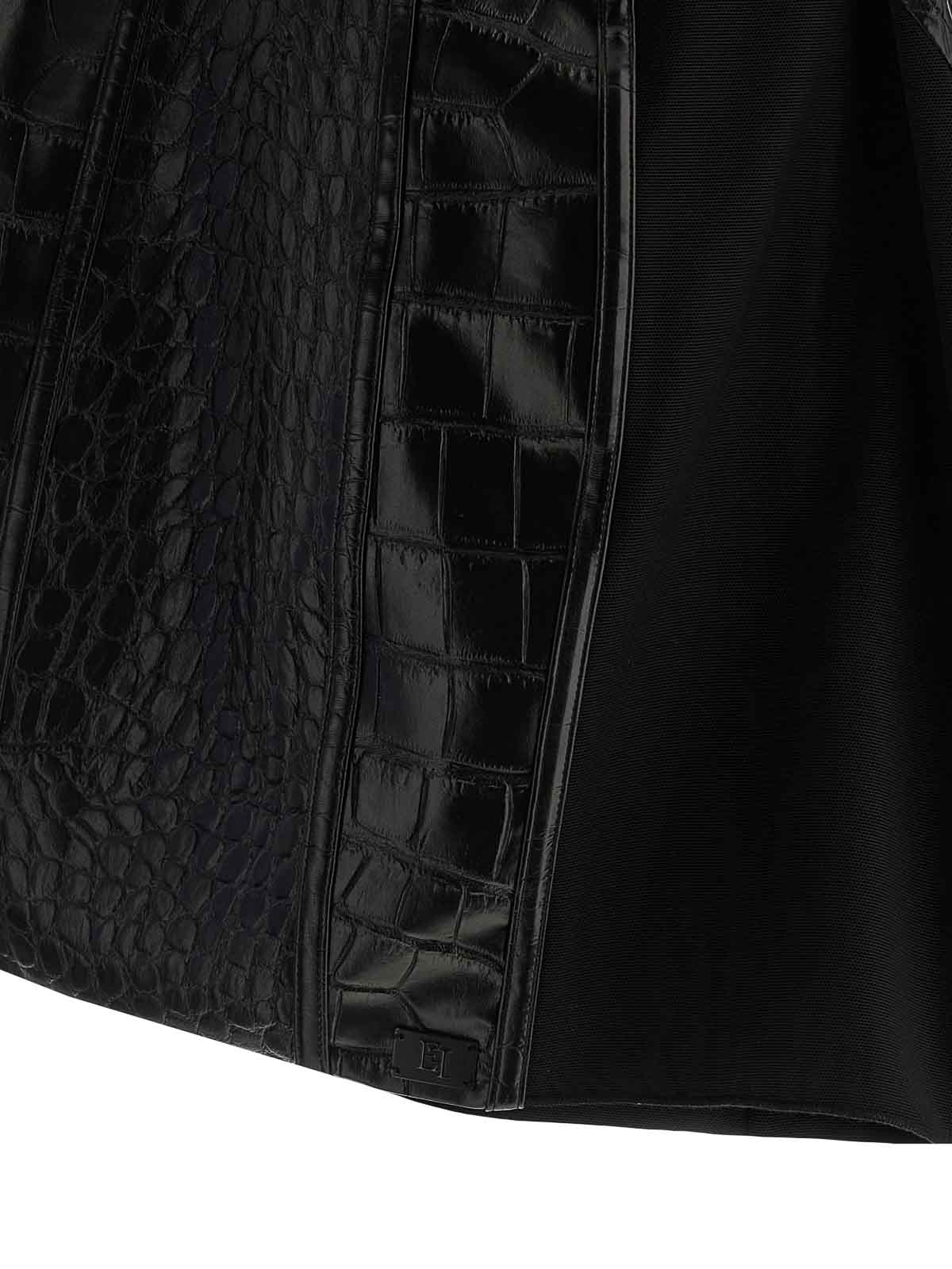 Elisabetta Franchi Croc-embossed Sheer Paneling Sleeveless Dress In Black