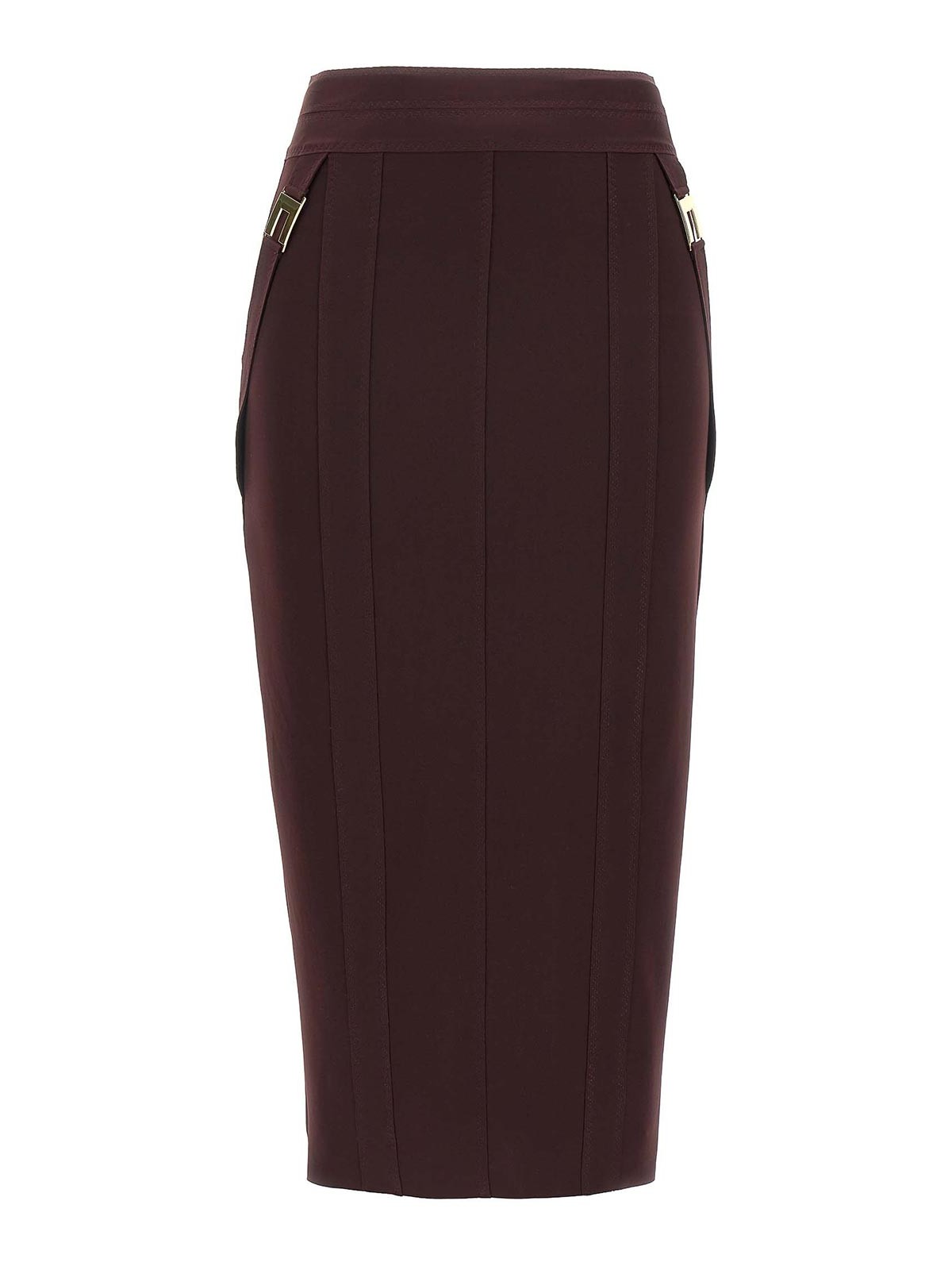 Elisabetta Franchi Skirt In Bi-elastic Fabric With Jewel Logo In Brown