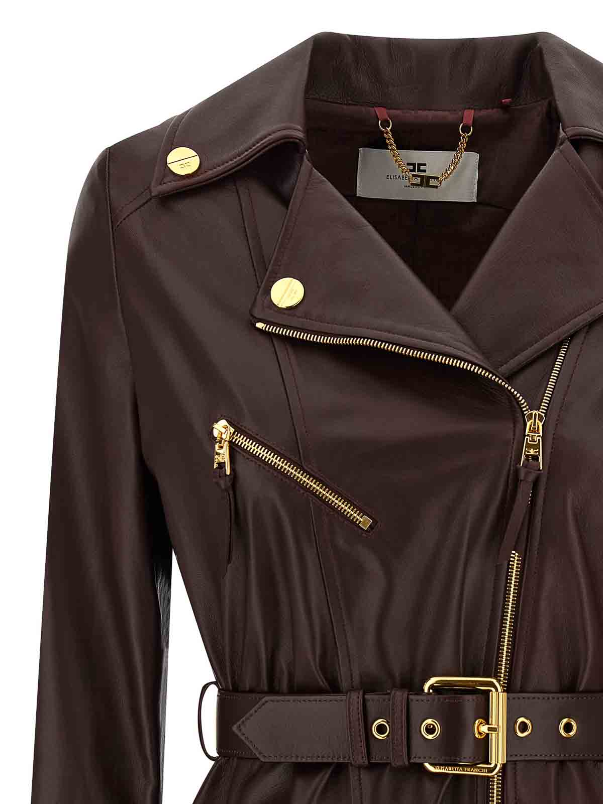 Elisabetta Franchi Leather Biker Jacket In Red