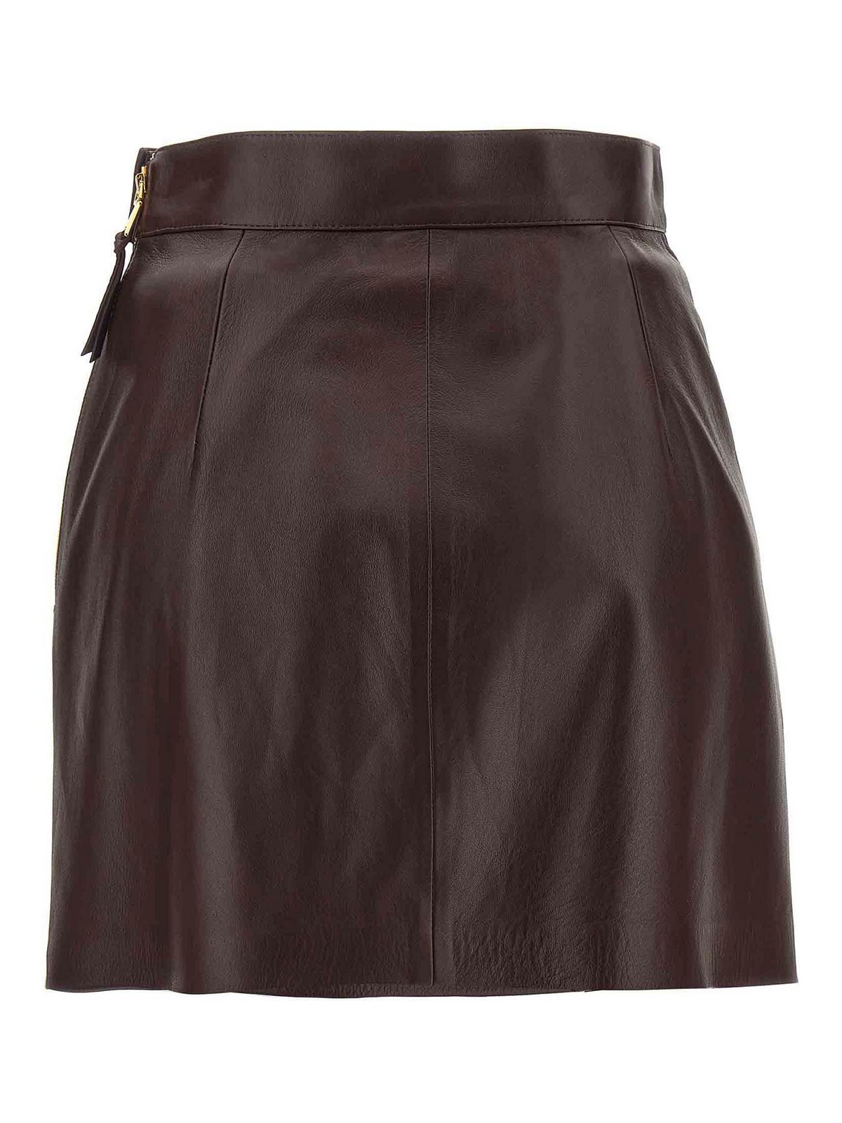 Elisabetta Franchi Leather Wrap Miniskirt Gold-tone Hardware In Brown