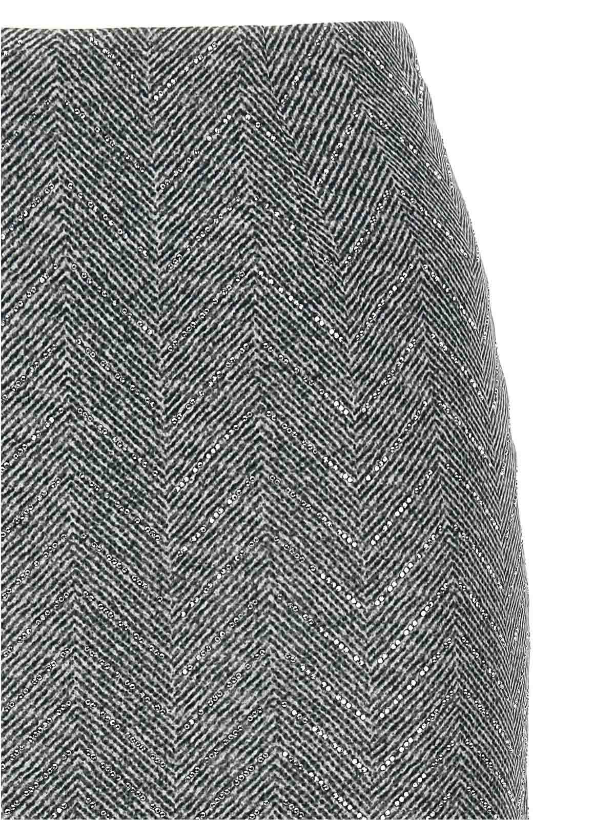Ermanno Scervino Rhinestone-embellished Herringbone Silk Midi Skirt In Gray