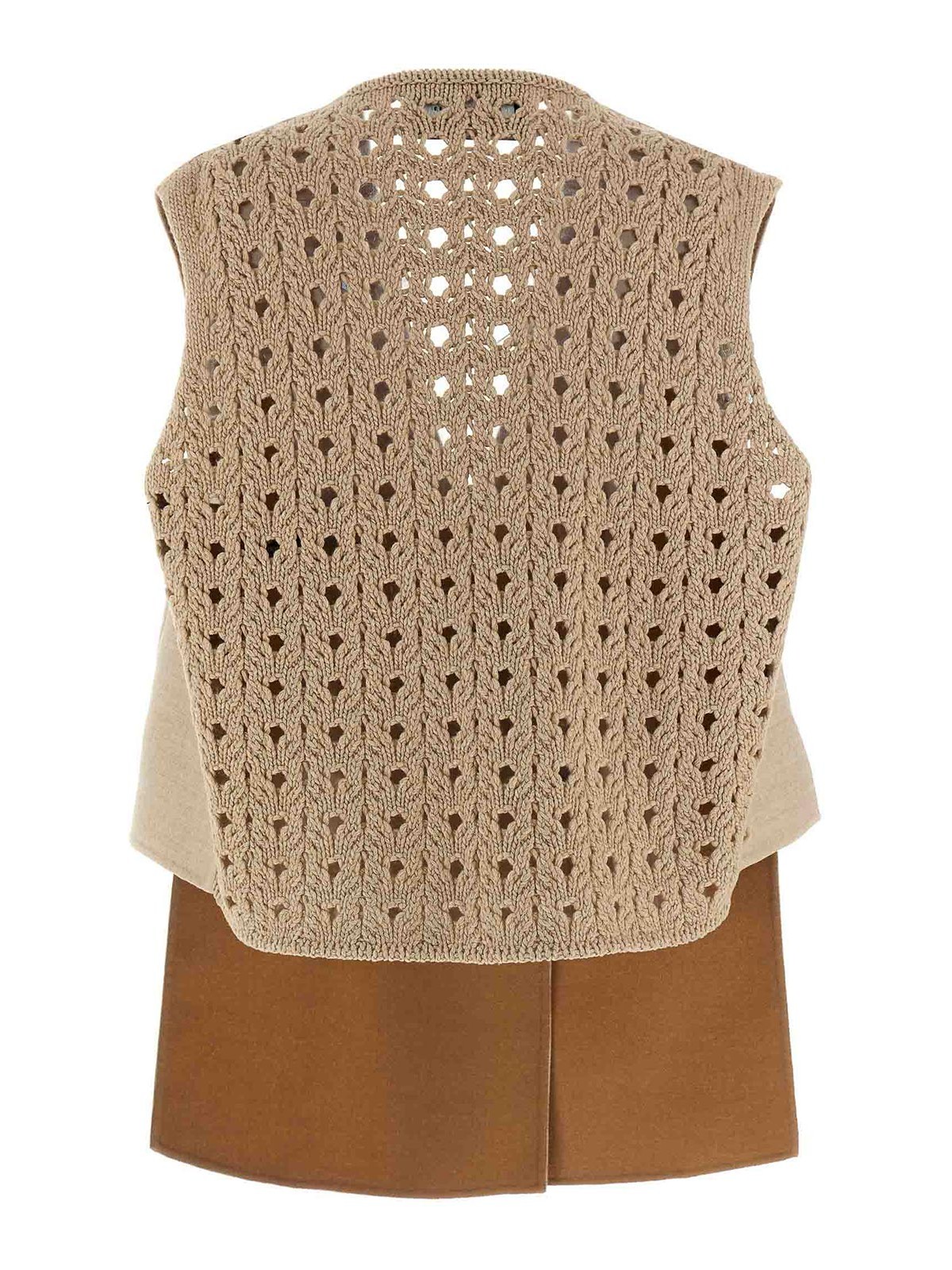 Fabiana Filippi Knit Wool Vest Crochet Back Detail In Neutral