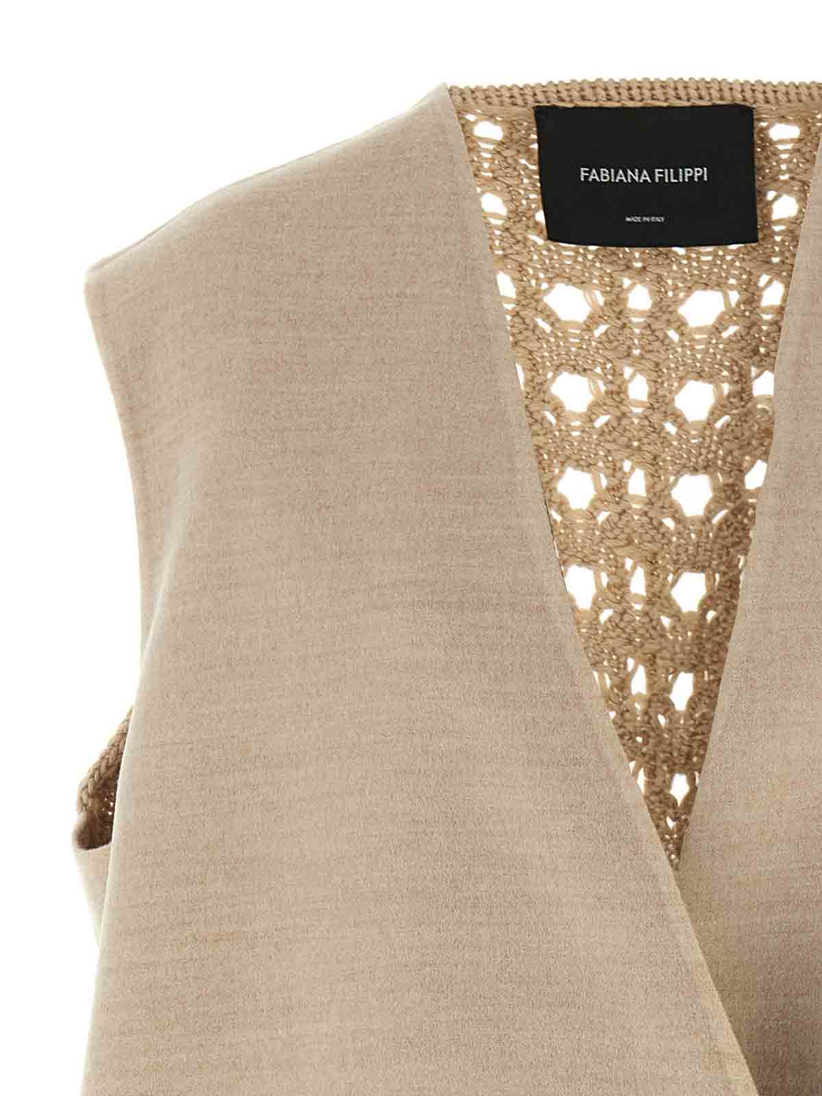 Fabiana Filippi Knit Wool Vest Crochet Back Detail In Neutral