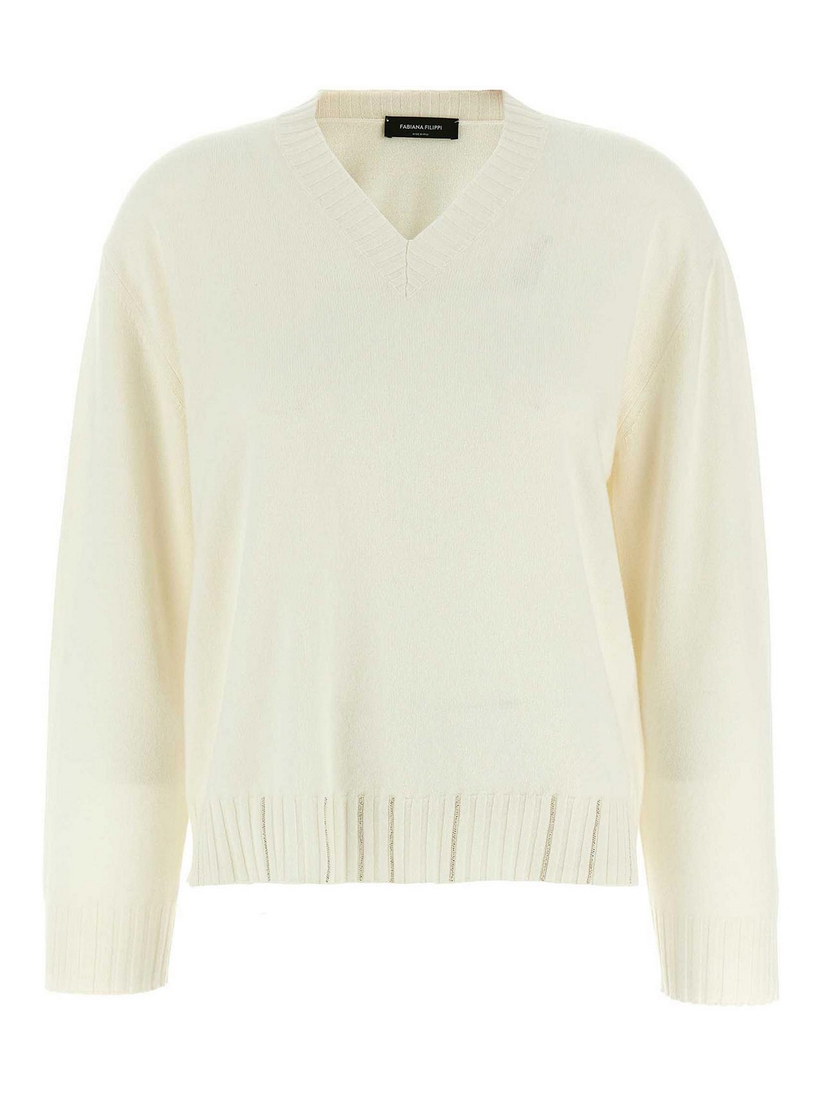 Fabiana Filippi Sweater V-neck Ribbed Cuffs Hem Neckline In Neutral