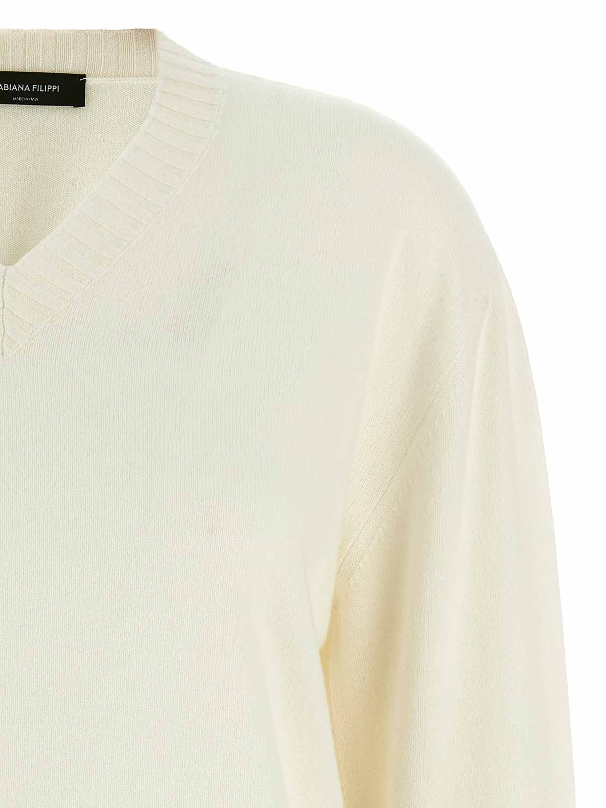 Fabiana Filippi Sweater V-neck Ribbed Cuffs Hem Neckline In Neutral