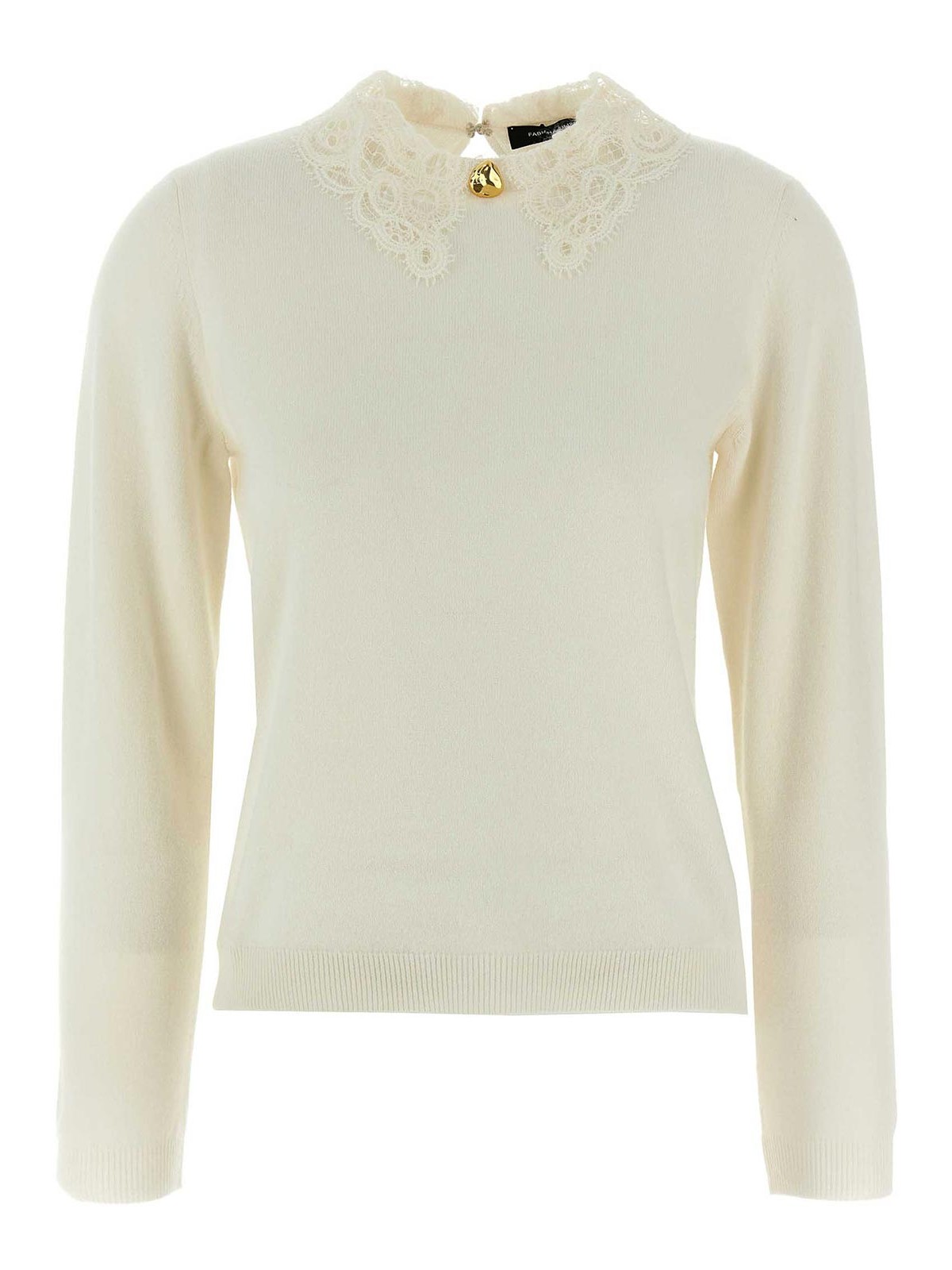 Fabiana Filippi Knitwear Sweater Lace Collar In White